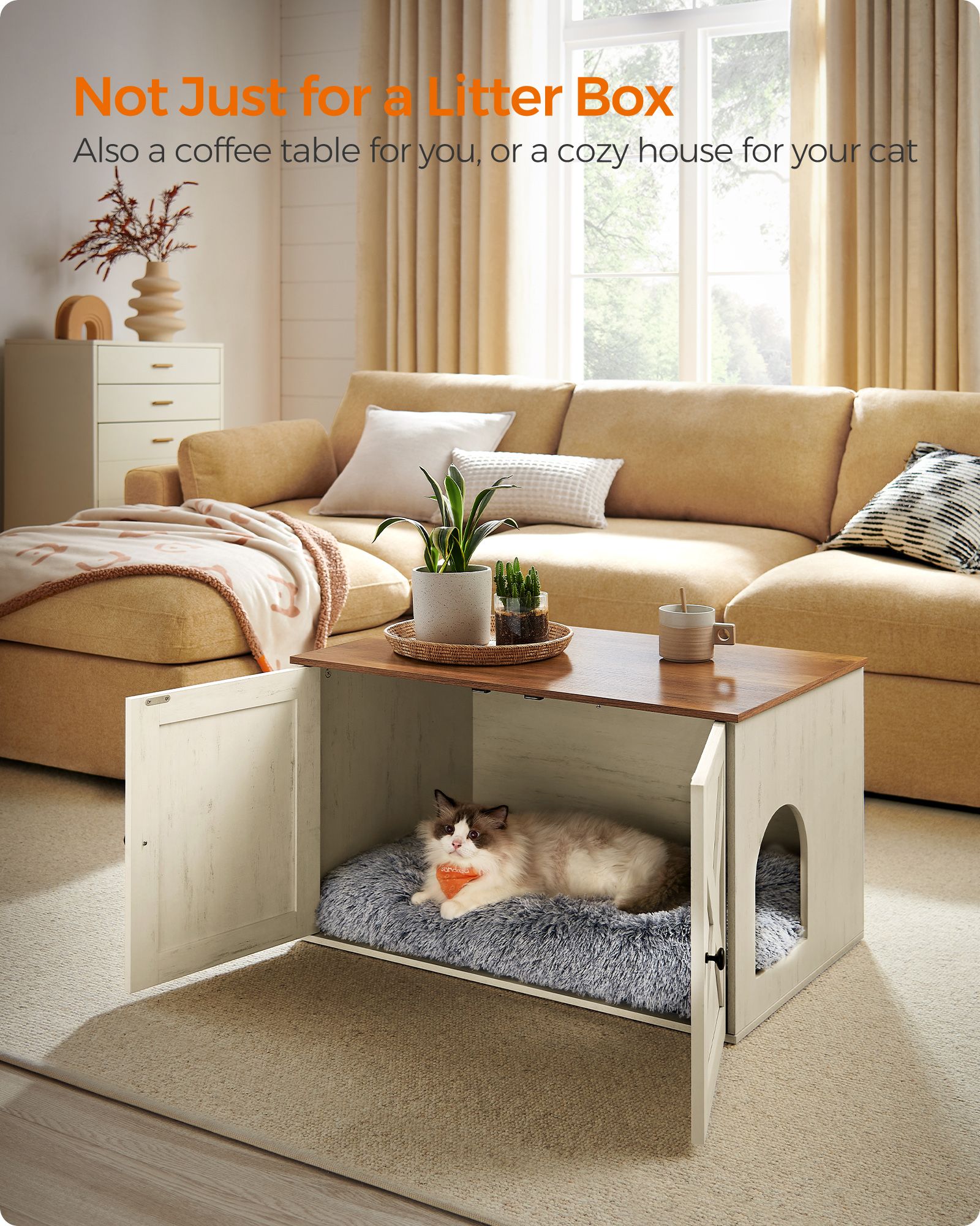 Cat Litter Box Enclosure with Removable Divider - HWLEXTRA 