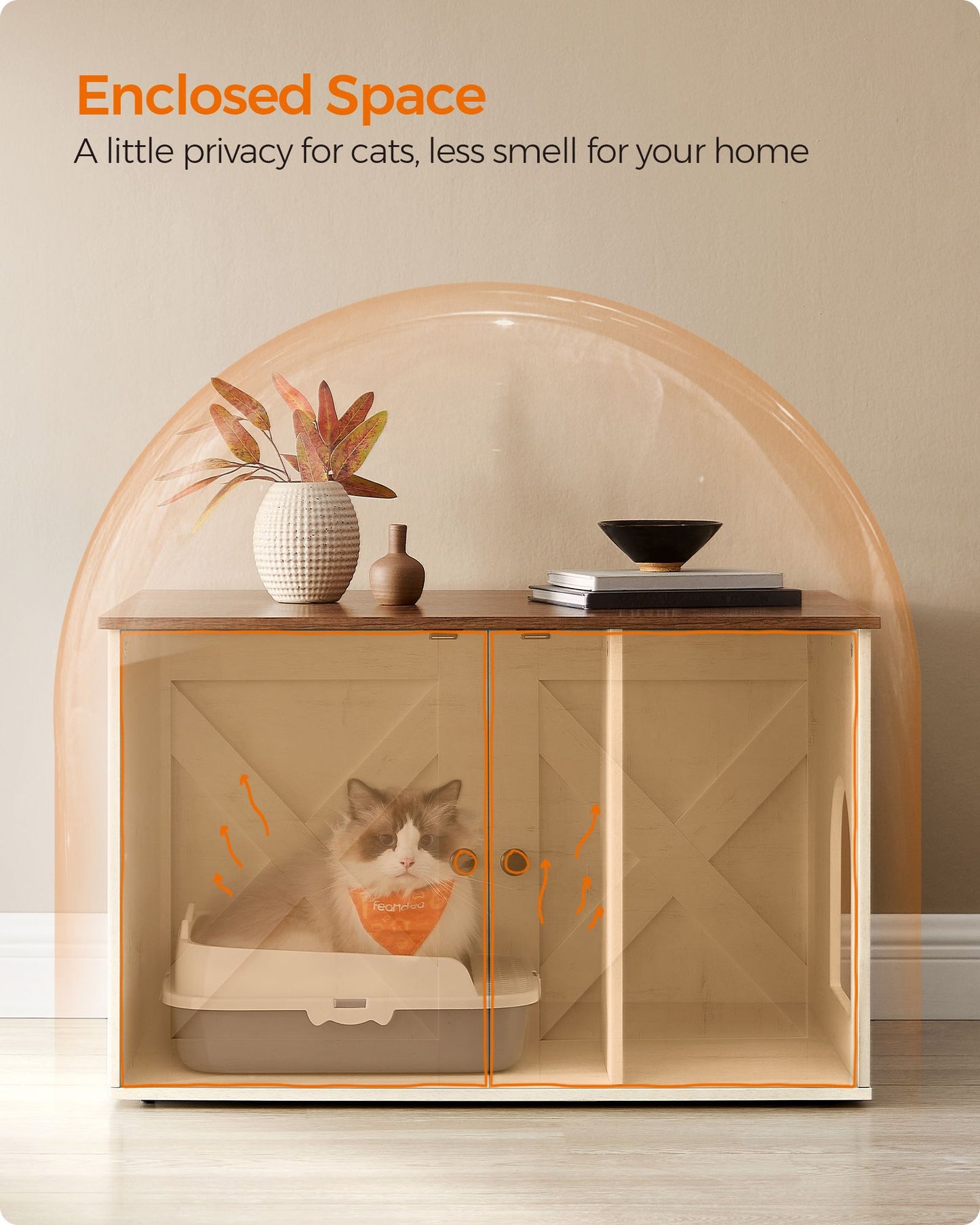 Cat Litter Box Enclosure with Removable Divider - HWLEXTRA 