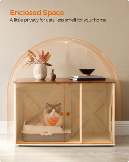 Cat Litter Box Enclosure with Removable Divider - HWLEXTRA 