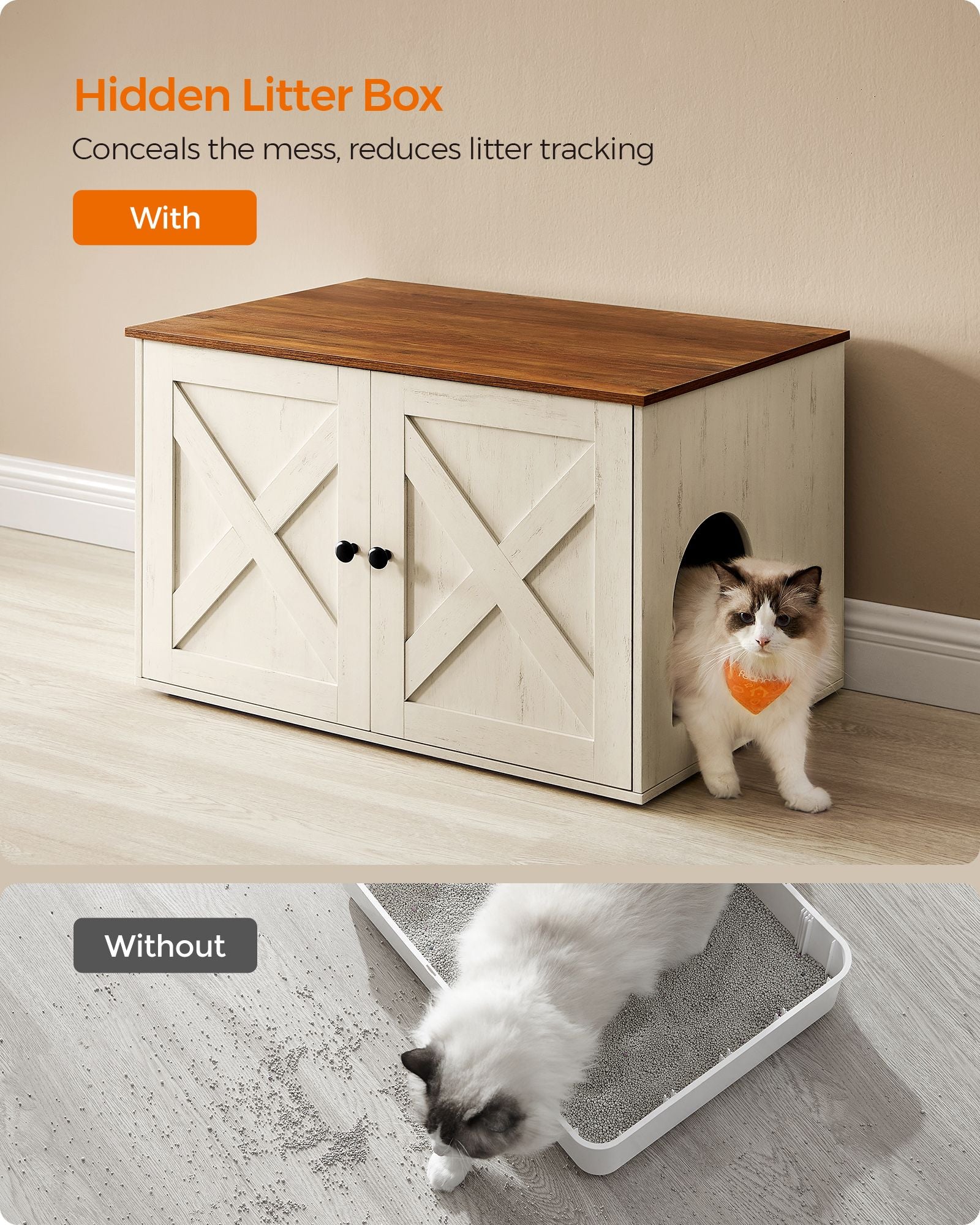 Cat Litter Box Enclosure with Removable Divider - HWLEXTRA 