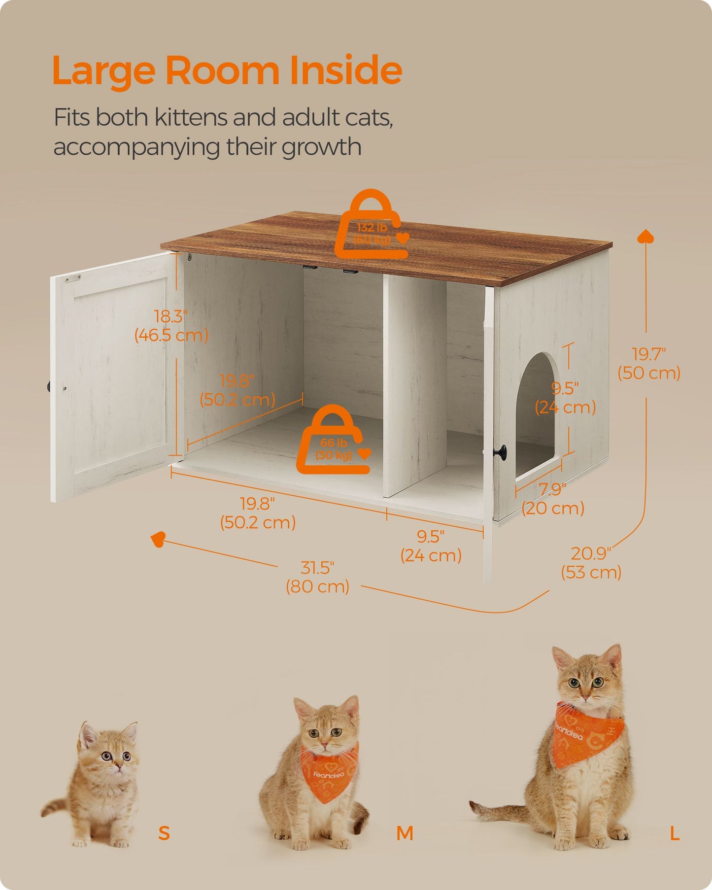 Cat Litter Box Enclosure with Removable Divider - HWLEXTRA 