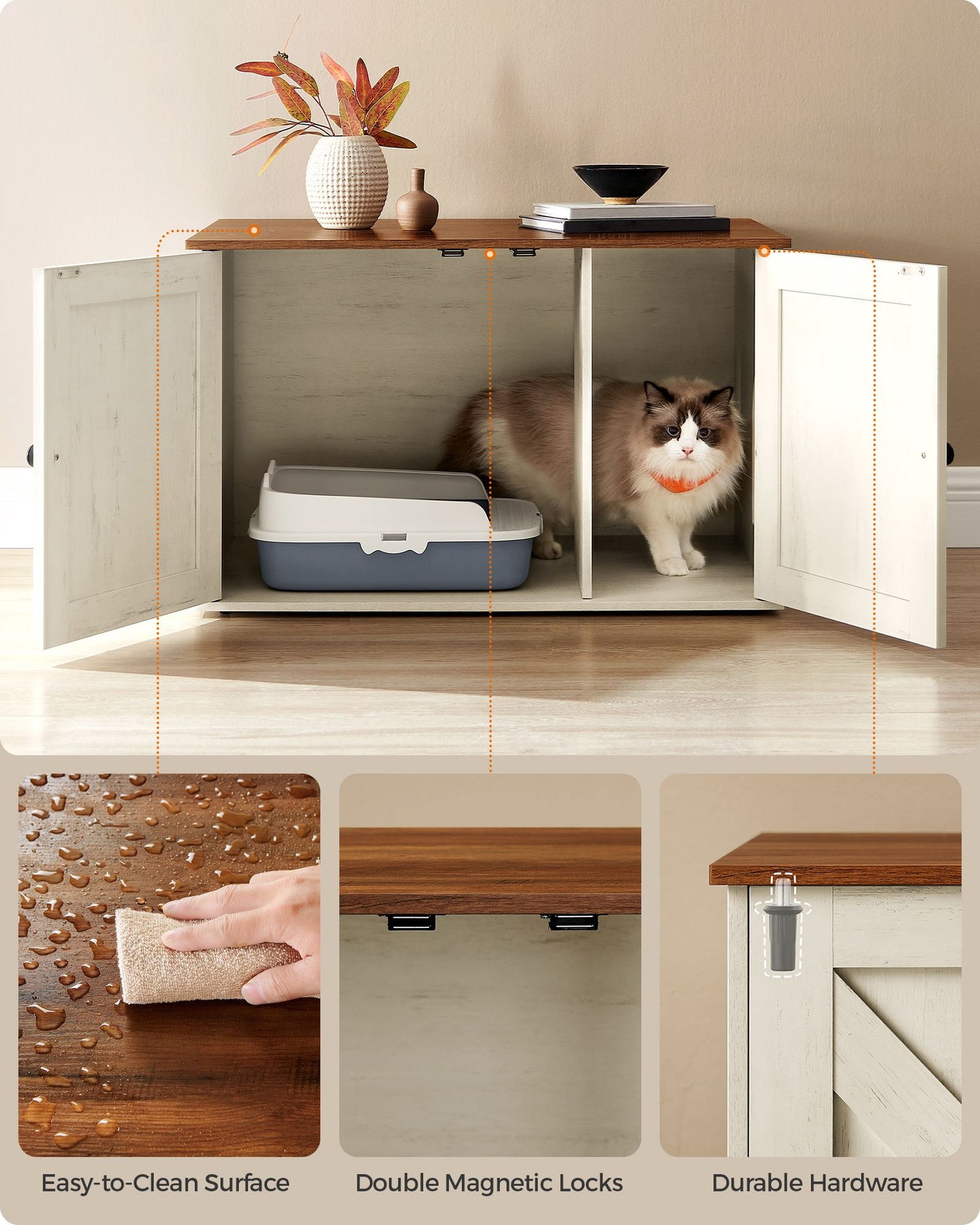 Cat Litter Box Enclosure with Removable Divider - HWLEXTRA 