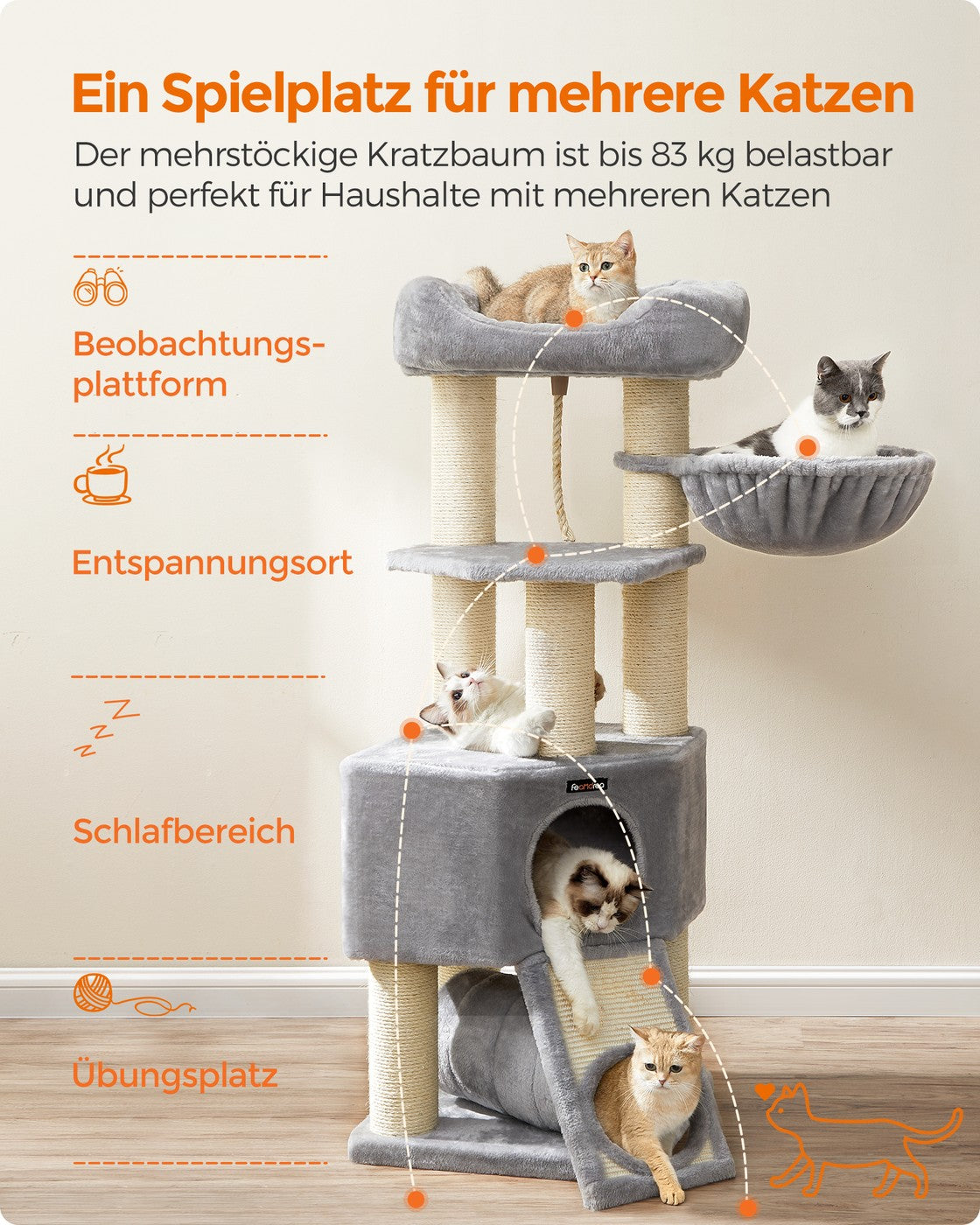 141 cm Cat Condo with Thick Scratching Posts