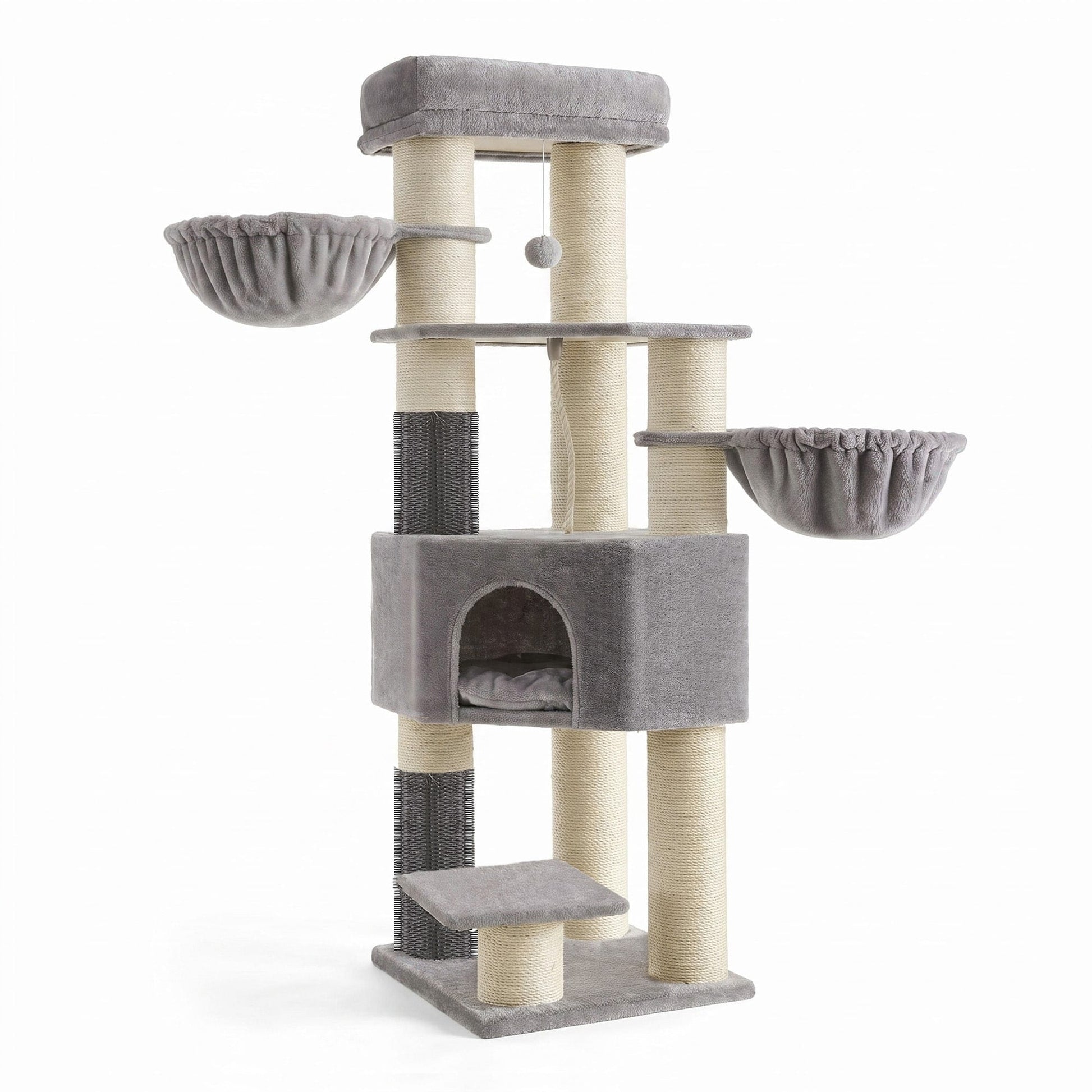 Large Heavy Duty Cat Condo with Sisal Posts, Grey and White - image 1