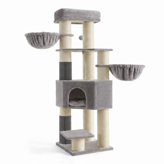 Large Heavy Duty Cat Condo with Sisal Posts, Grey and White - image 1