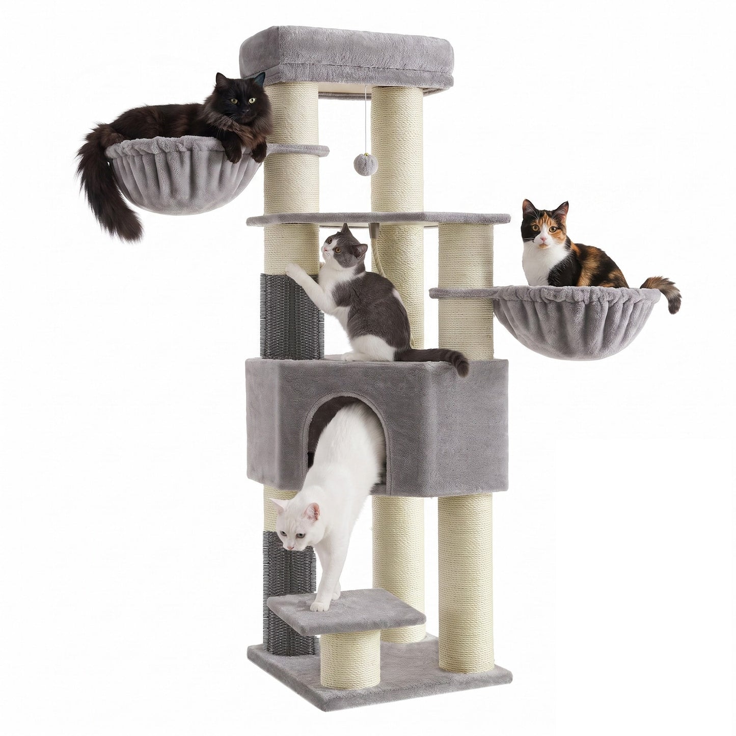 Large Heavy Duty Cat Condo with Sisal Posts, Grey and White - image 2