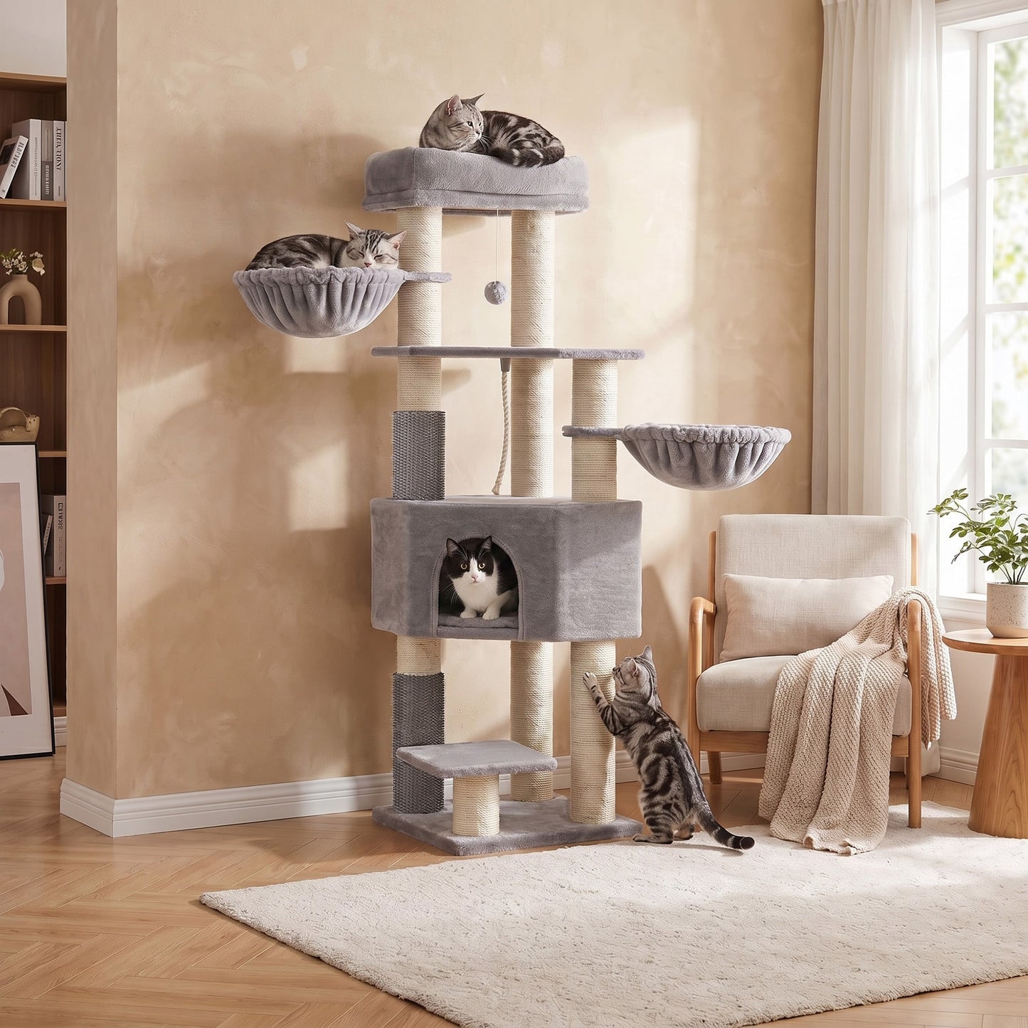 Large Heavy Duty Cat Condo with Sisal Posts, Grey and White - image 5