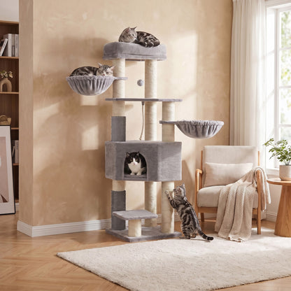 Large Heavy Duty Cat Condo with Sisal Posts, Grey and White - image 5