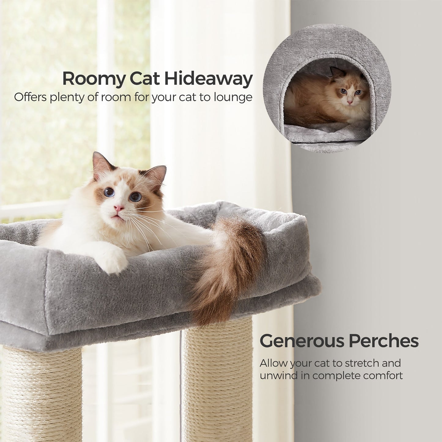 Large Heavy Duty Cat Condo with Sisal Posts, Grey and White - image 6