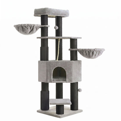 Large Heavy Duty Cat Condo with Sisal Posts, Grey and White - image 9