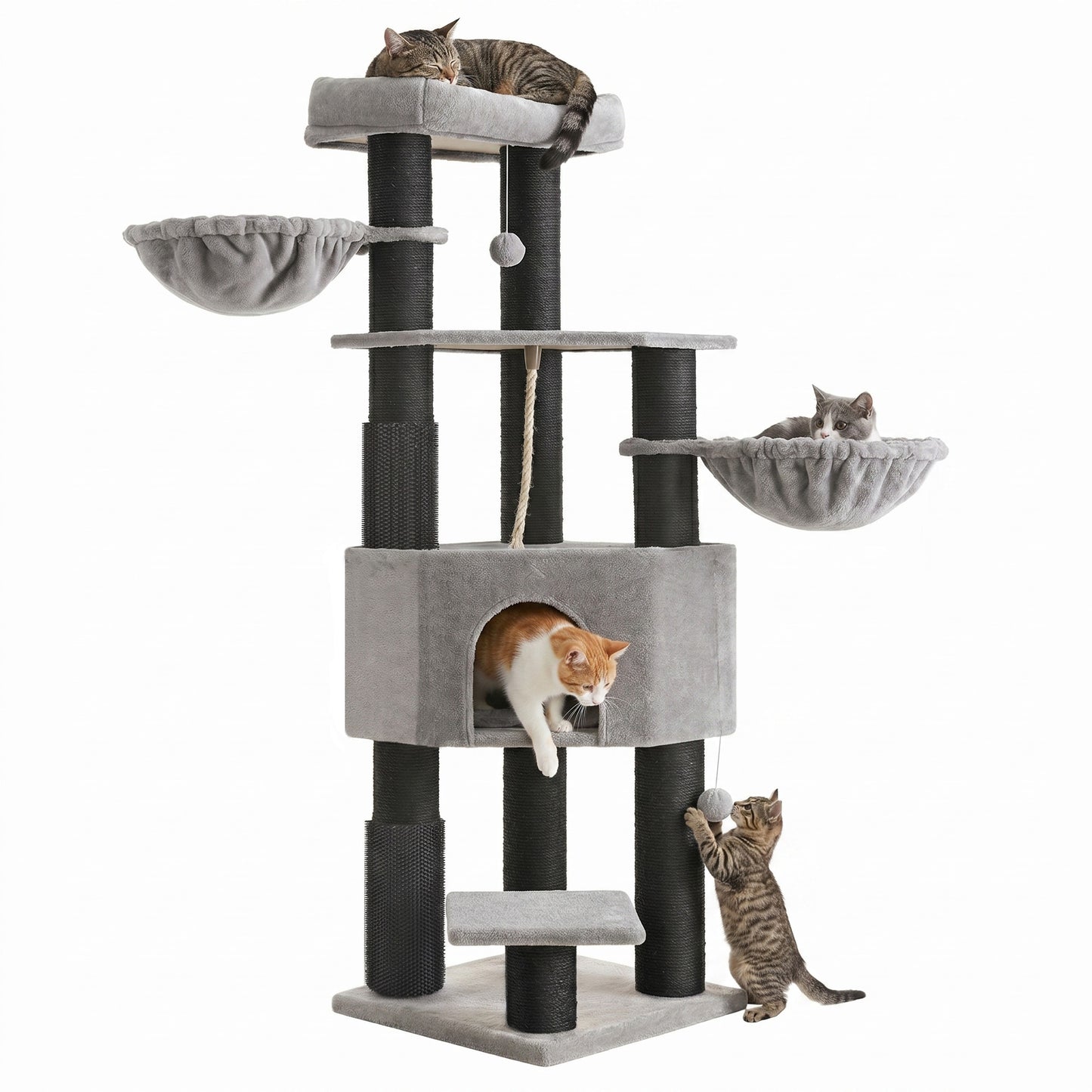 Large Heavy Duty Cat Condo with Sisal Posts, Grey and White - image 10