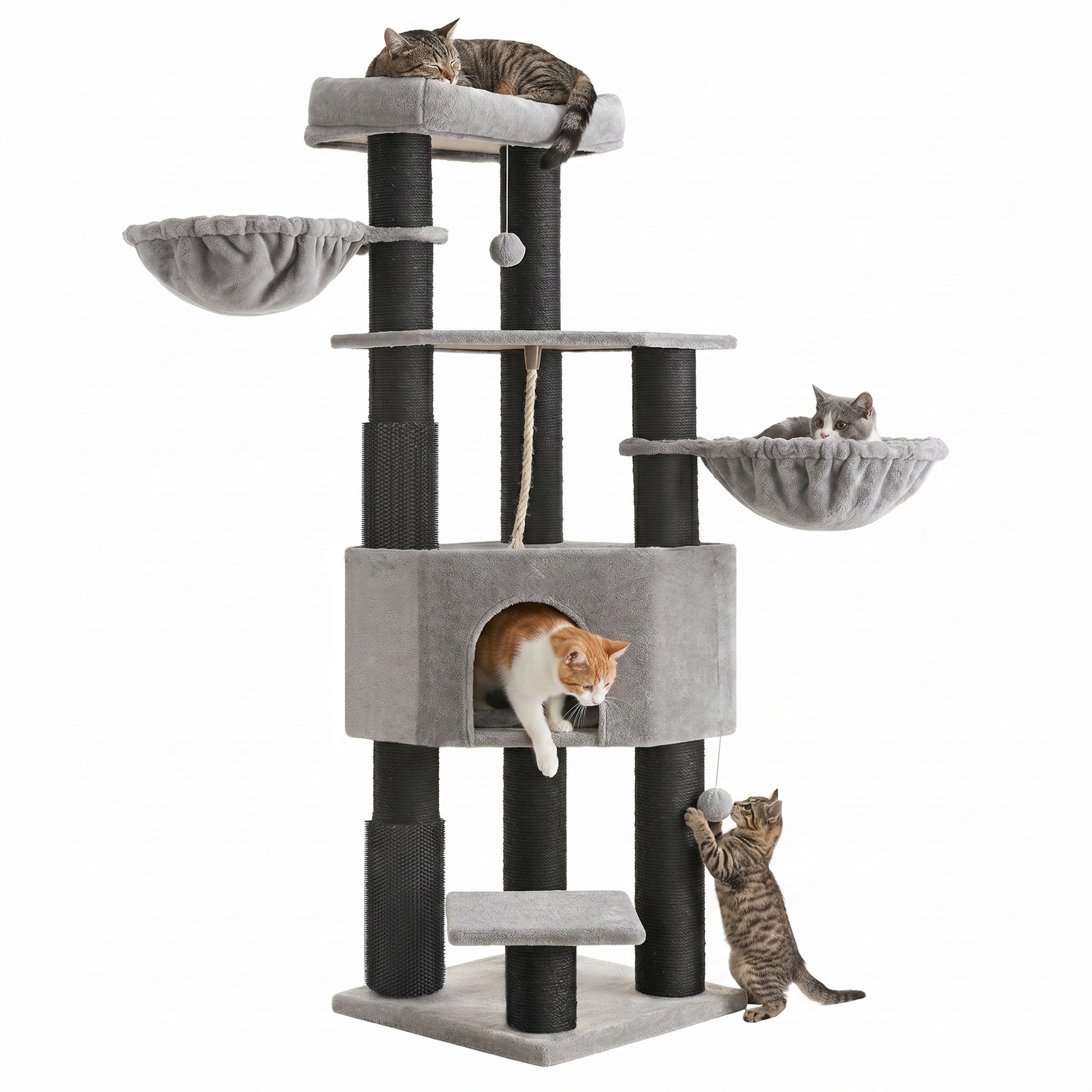 Large Heavy Duty Cat Condo with Sisal Posts, Grey and White - image 10