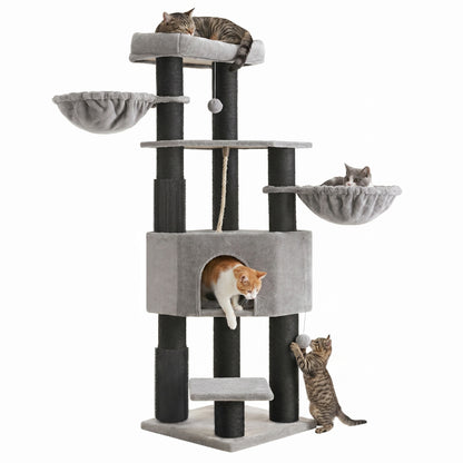 Large Heavy Duty Cat Condo with Sisal Posts, Grey and White - image 10