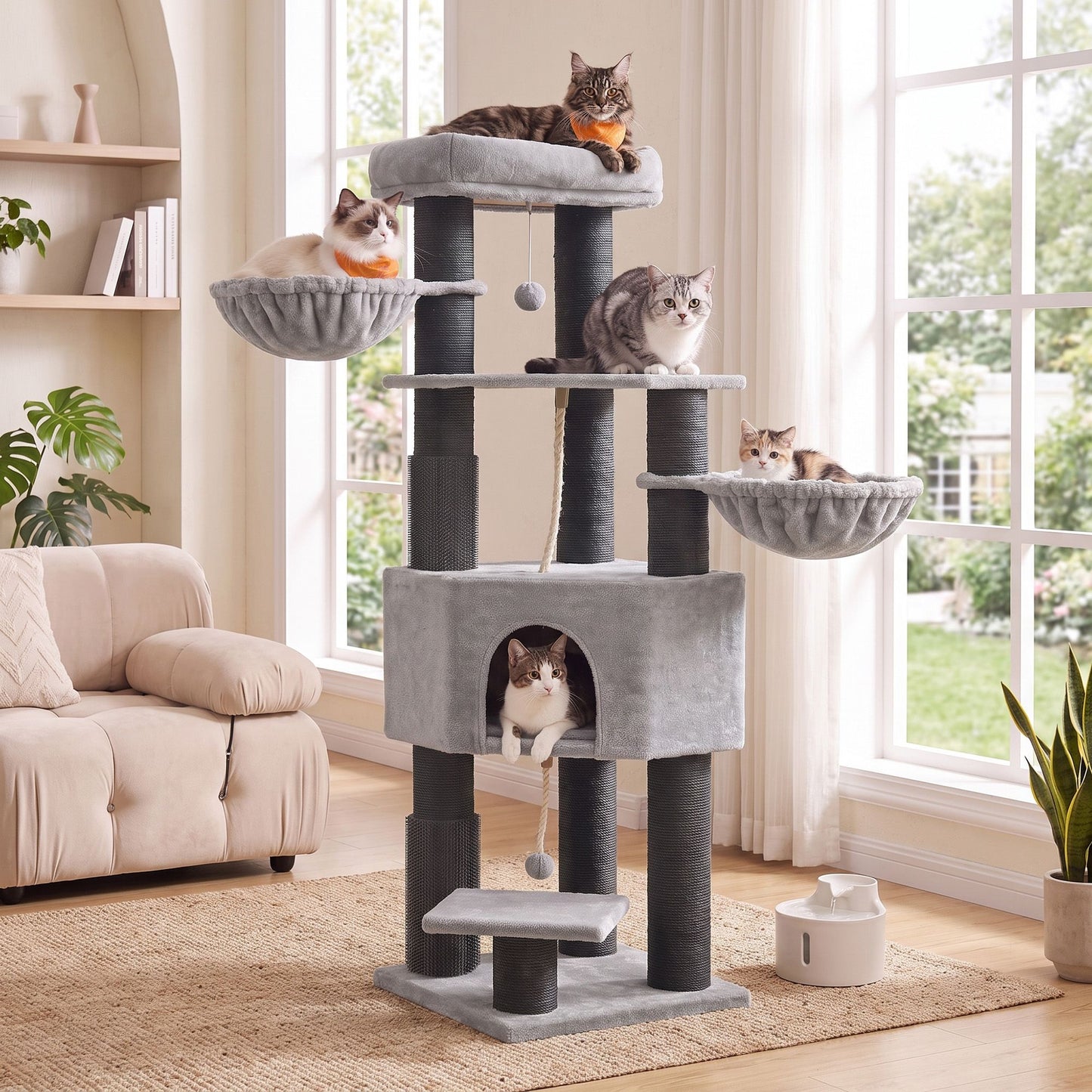 Large Heavy Duty Cat Condo with Sisal Posts, Grey and White - image 13