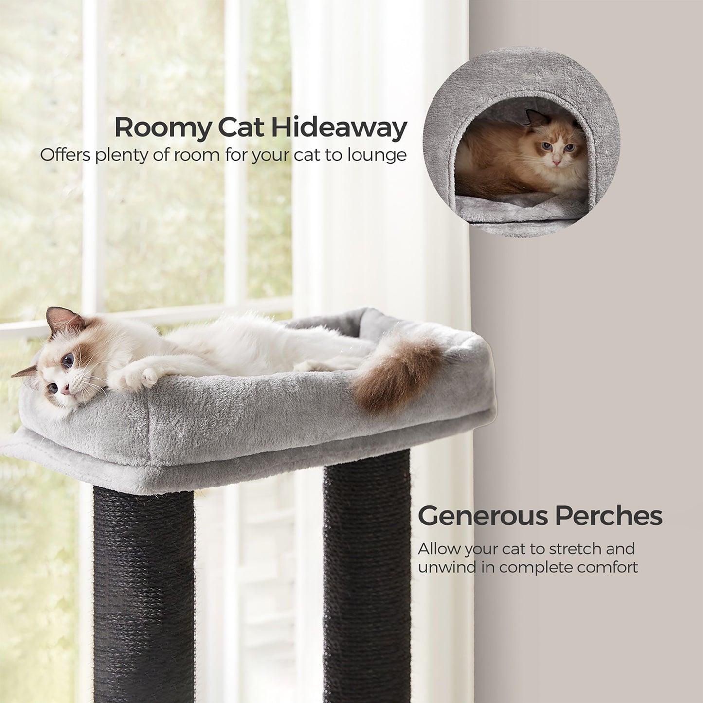 Large Heavy Duty Cat Condo with Sisal Posts, Grey and White - image 14
