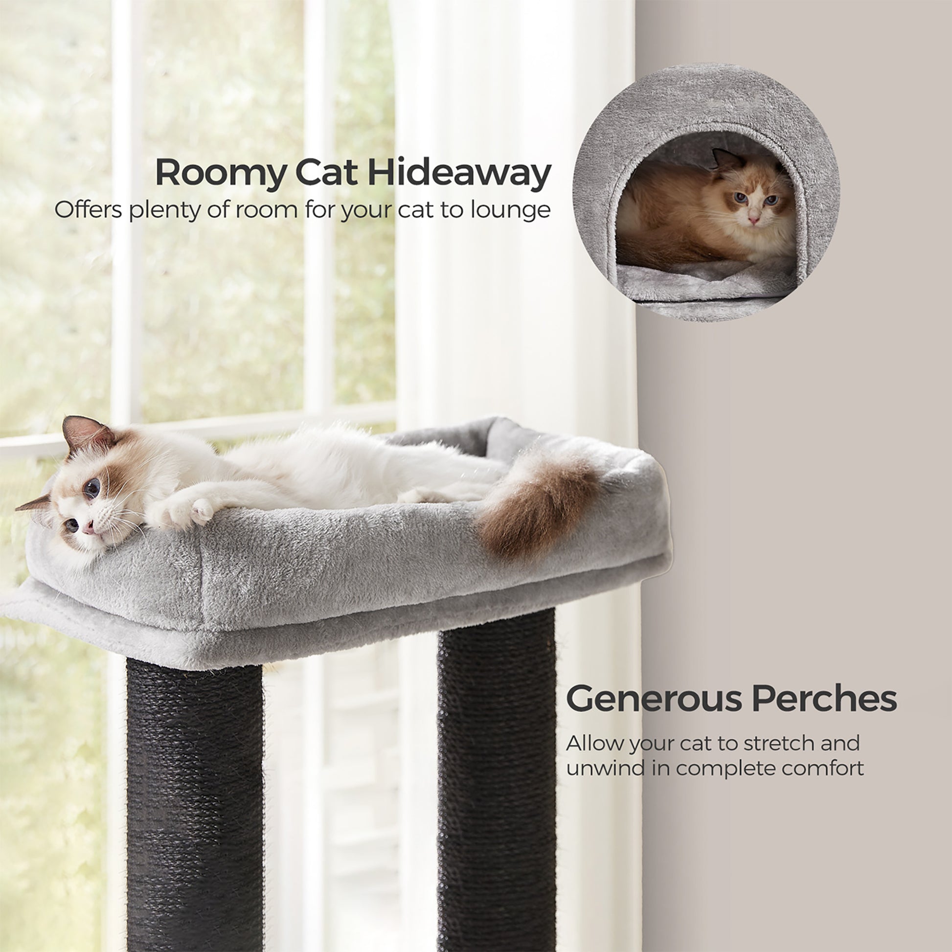 Large Heavy Duty Cat Condo with Sisal Posts, Grey and White - image 14