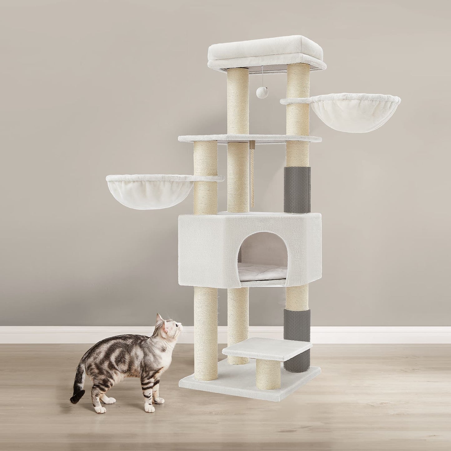Large Heavy Duty Cat Condo with Sisal Posts, Grey and White - image 19