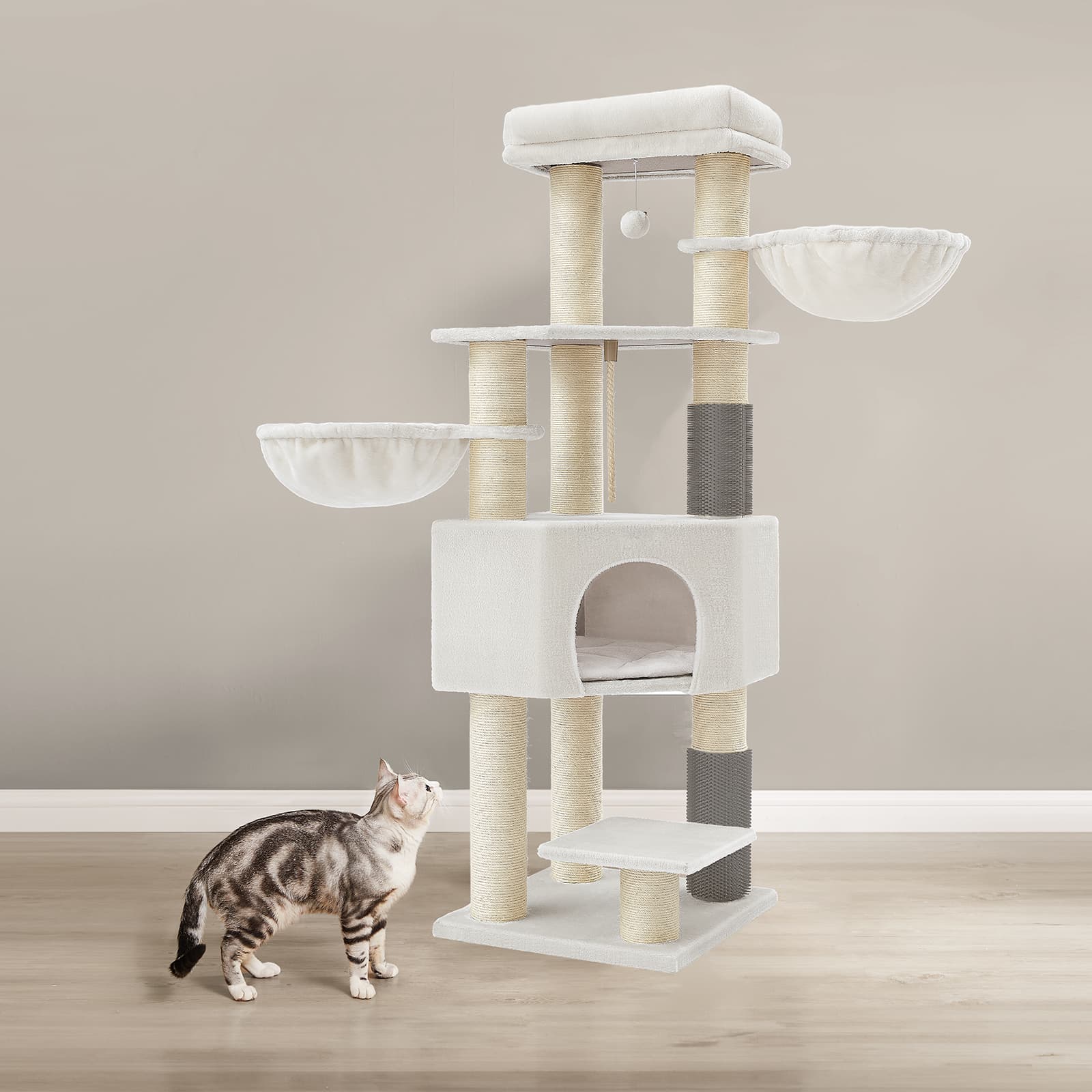 Large Heavy Duty Cat Condo with Sisal Posts, Grey and White - image 19