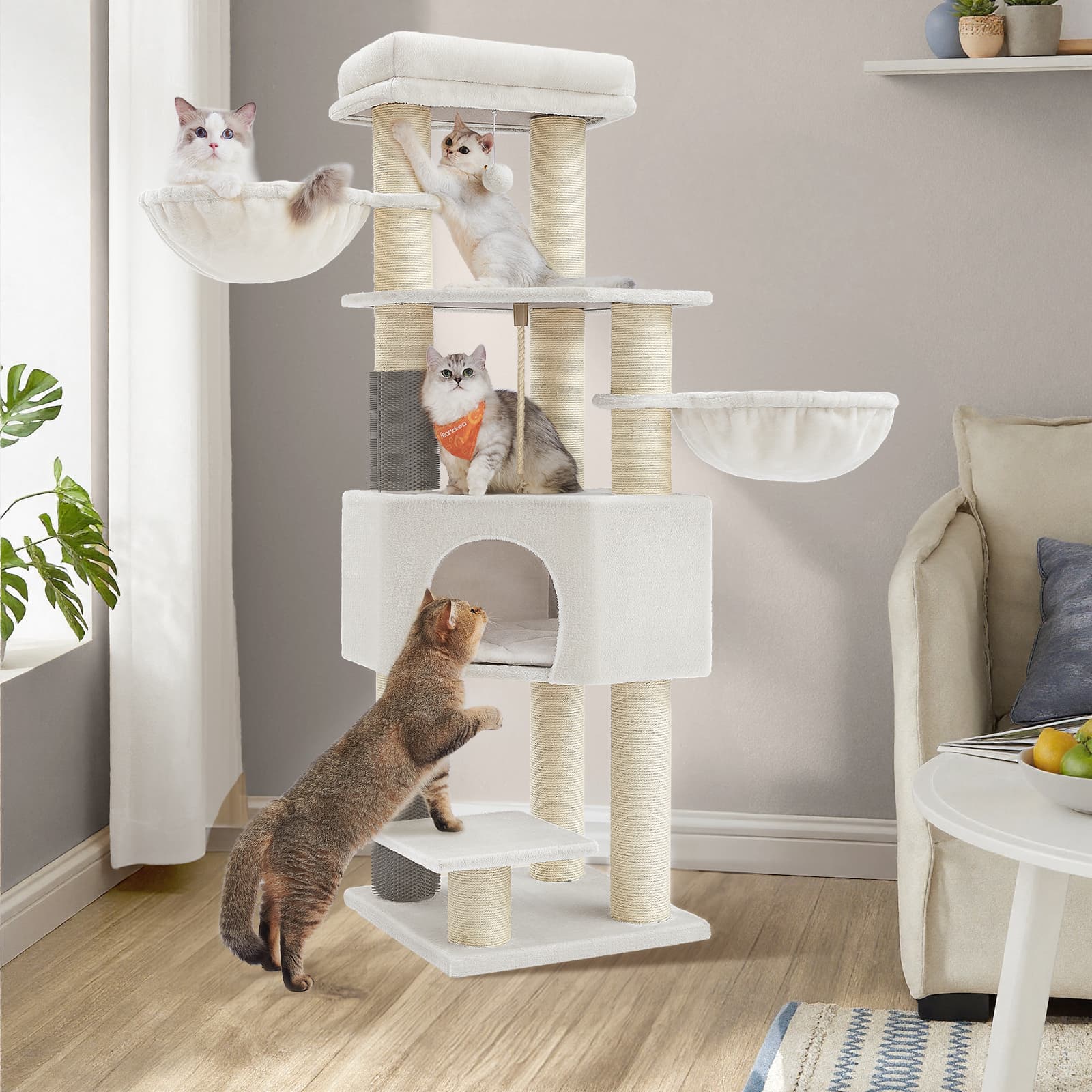 Large Heavy Duty Cat Condo with Sisal Posts, Grey and White - image 18