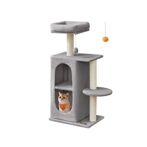 Small Cat Tree Tower with 2 Caves, Light Gray - image 12