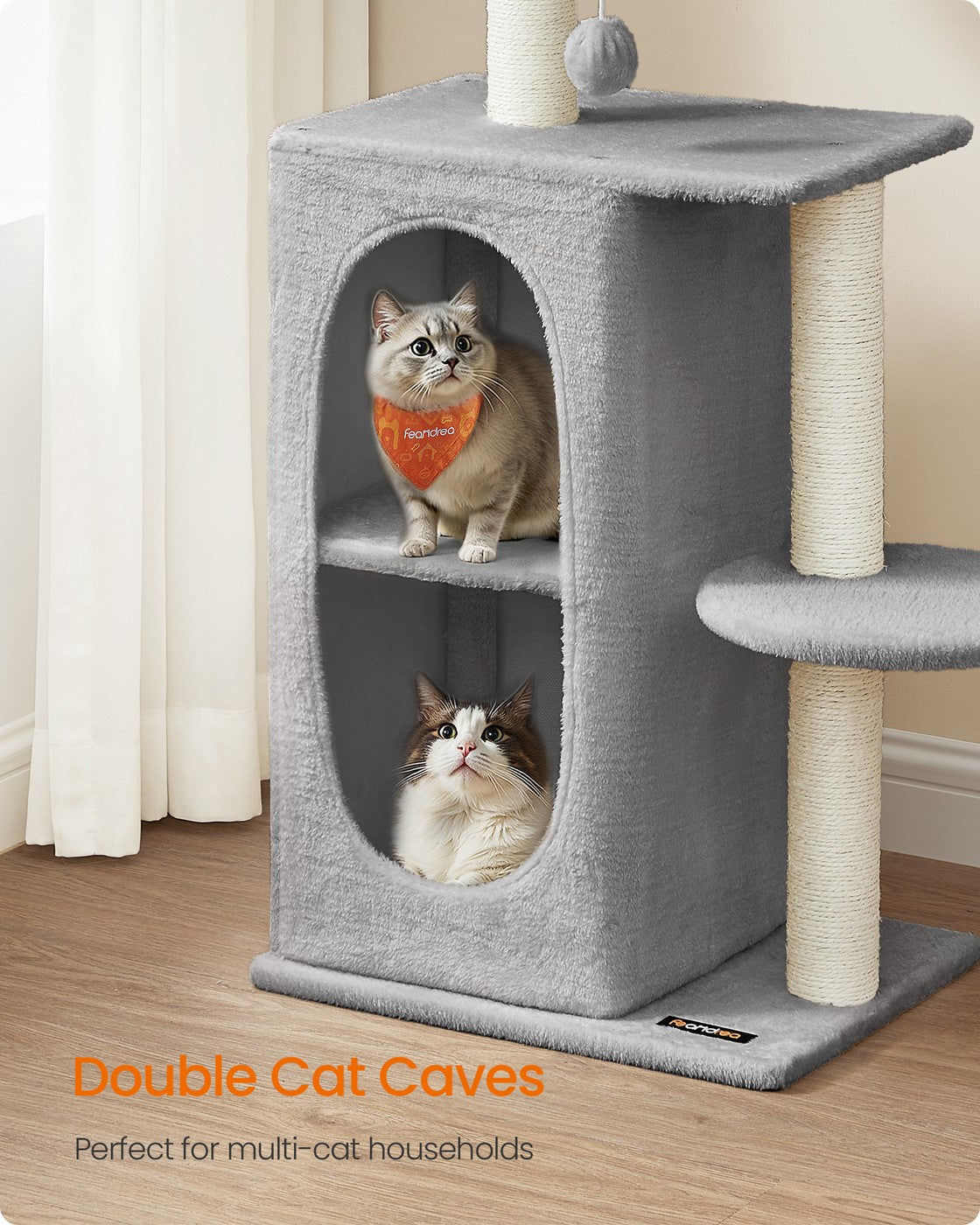 Small Cat Tree Tower with 2 Caves, Light Gray - image 3