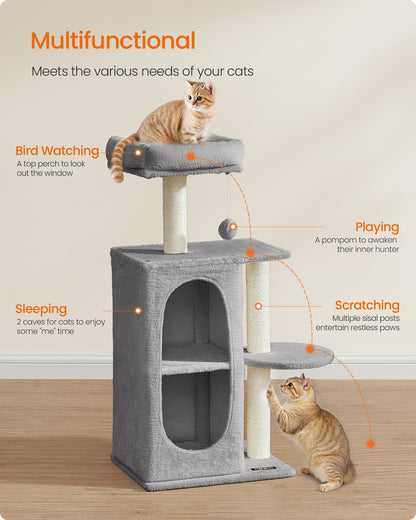 Small Cat Tree Tower with 2 Caves, Light Gray - image 4
