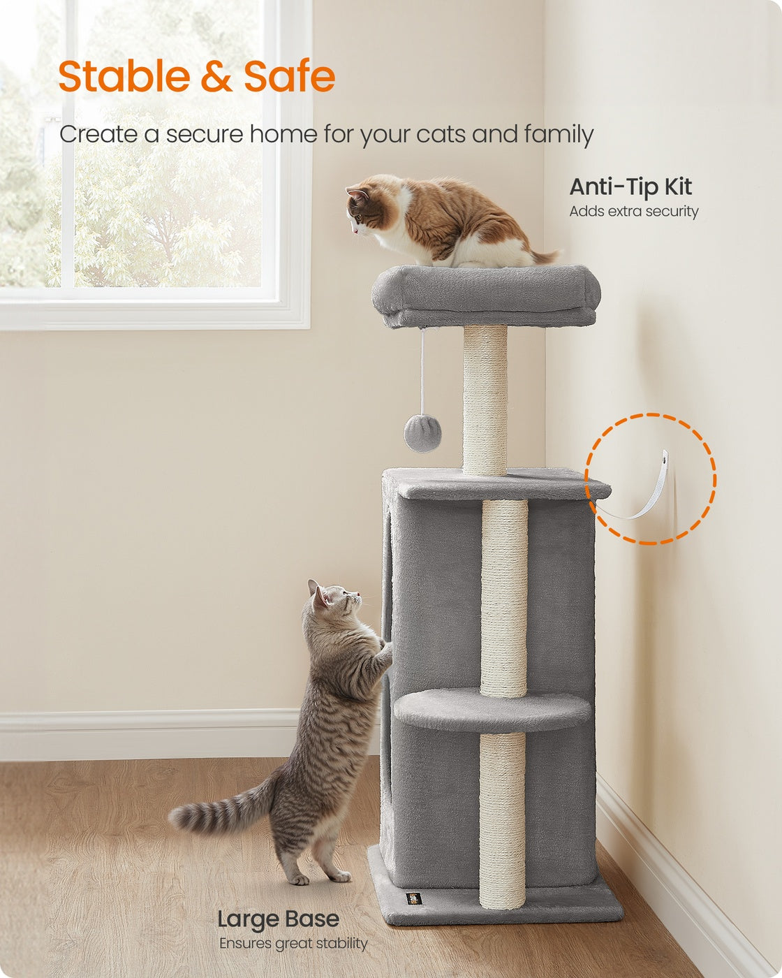 Small Cat Tree Tower with 2 Caves, Light Gray - image 5