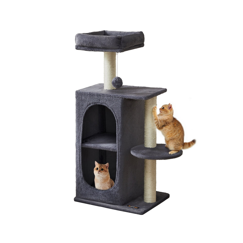 Small Cat Tree Tower with 2 Caves, Light Gray - image 13