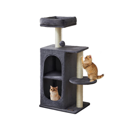 Small Cat Tree Tower with 2 Caves, Light Gray - image 6