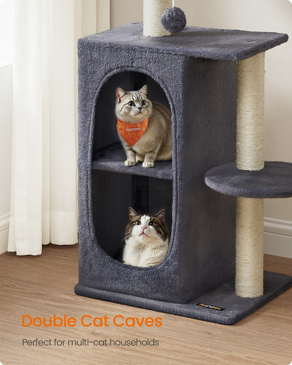 Small Cat Tree Tower with 2 Caves, Light Gray - image 8