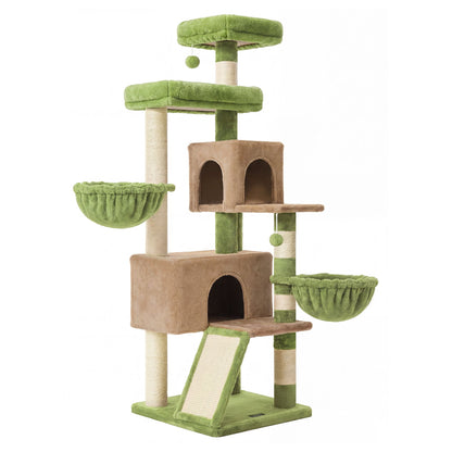 Cat Tree, 68.5-in Tall Cat Tower, Multi-Level Condo, Green for Adult Cats Indoor, with 7 Scratching Posts - image 1