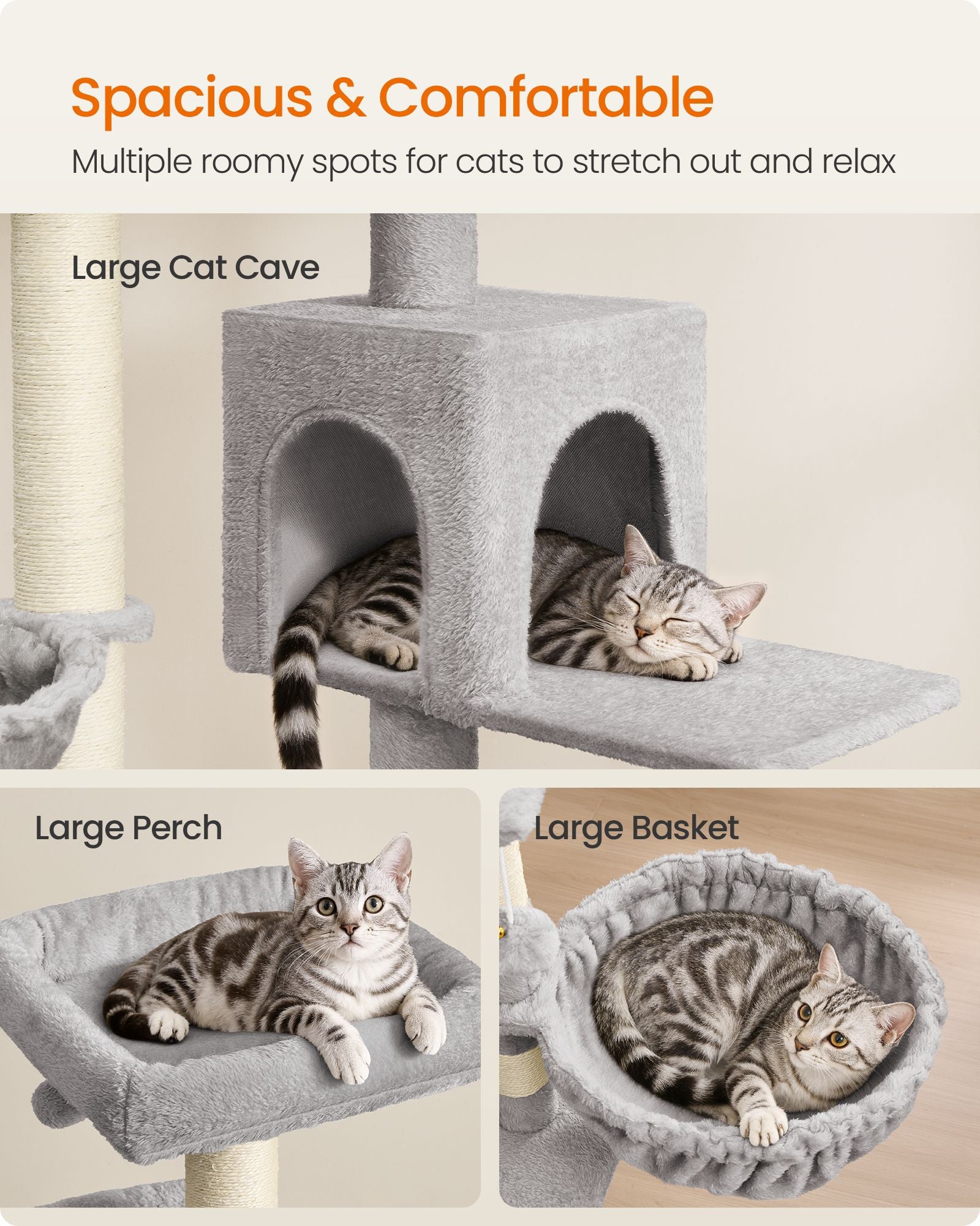 Large Cat Tree Tower, 68.5-Inch Tall Cat Condo with Large Perch - HWLEXTRA