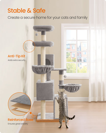 Large Cat Tree Tower, 68.5-Inch Tall Cat Condo with Large Perch - HWLEXTRA