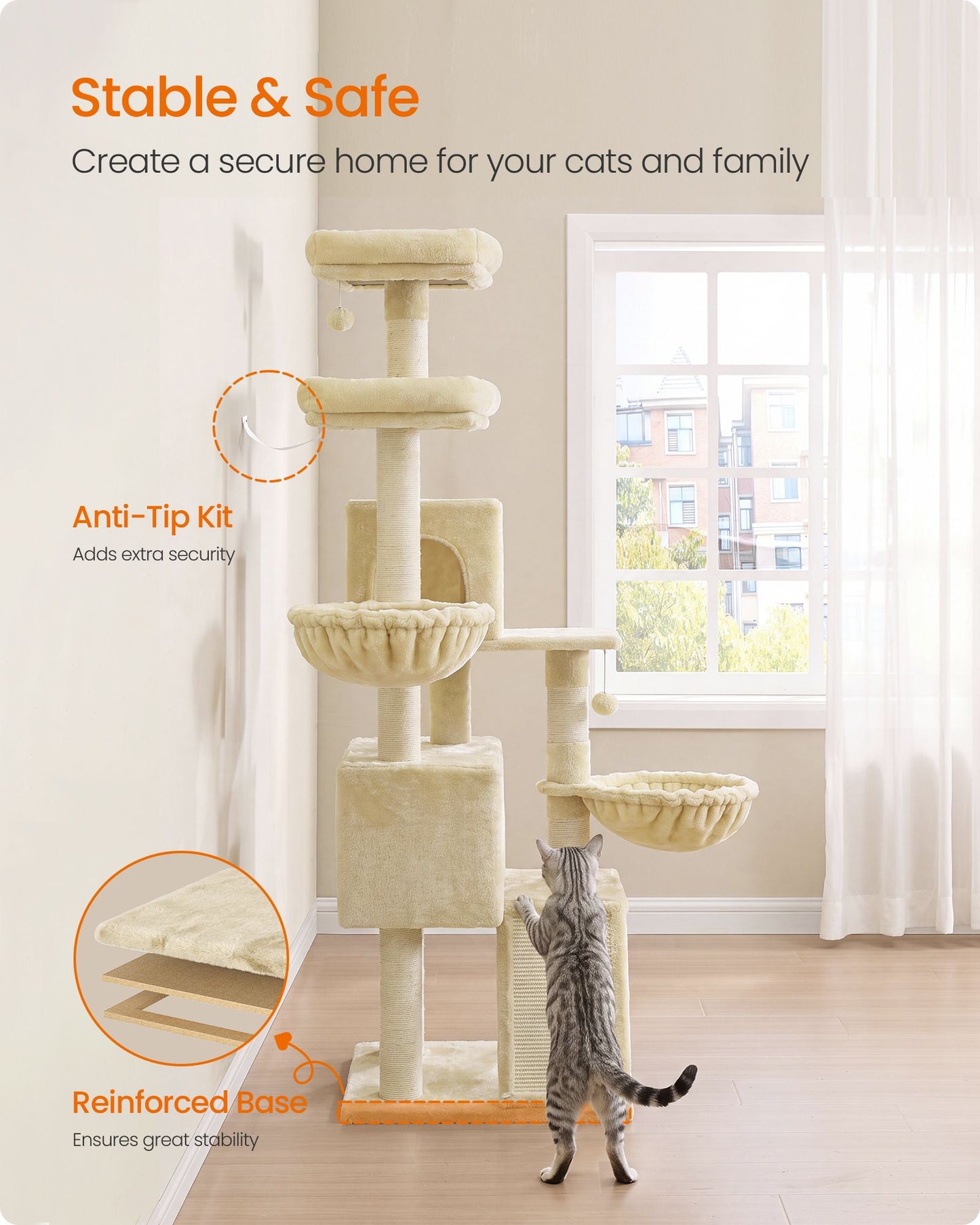 Cat Tree, 68.5-in Tall Cat Tower, Multi-Level Condo, Green for Adult Cats Indoor, with 7 Scratching Posts - image 6