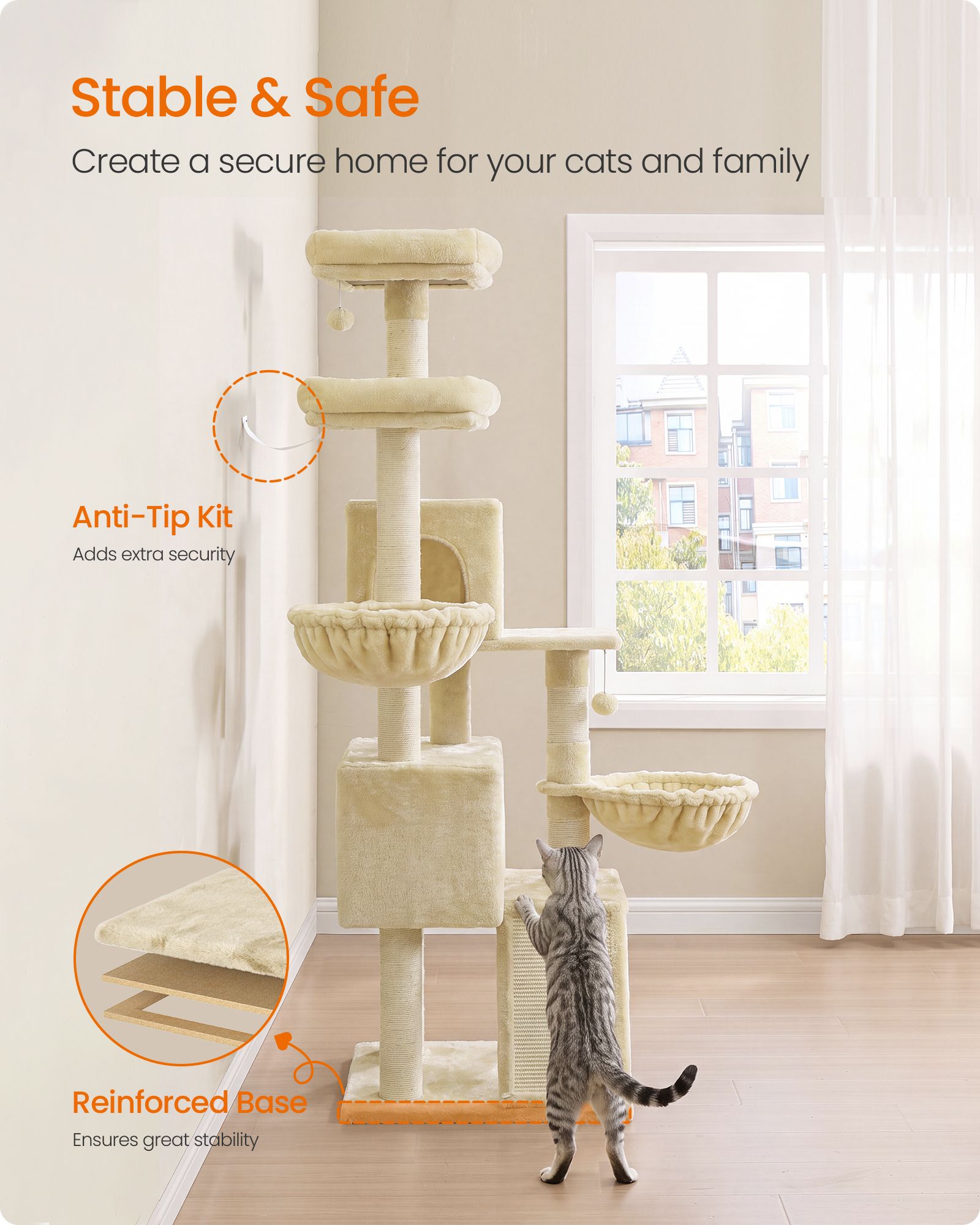 Cat Tree, 68.5-in Tall Cat Tower, Multi-Level Condo, Green for Adult Cats Indoor, with 7 Scratching Posts - image 6