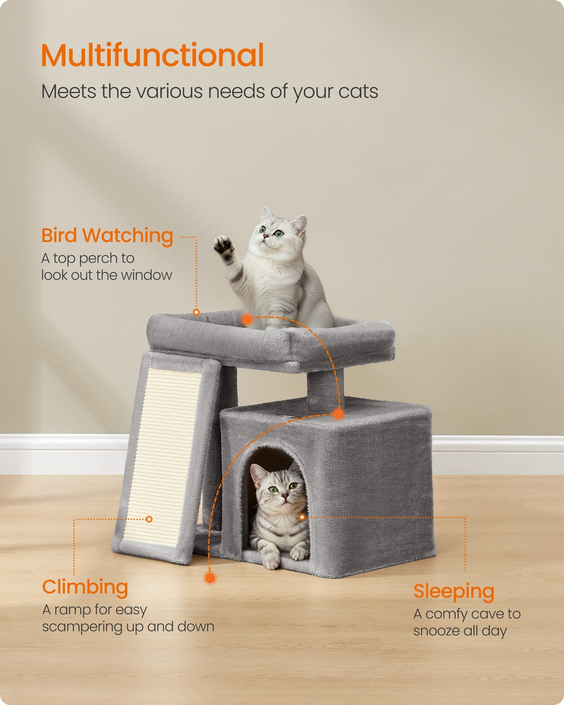 Cat Tree Condo with Ramp, 20.1 x 15.4 x 18.3 Inches, Dove Gray - image 3