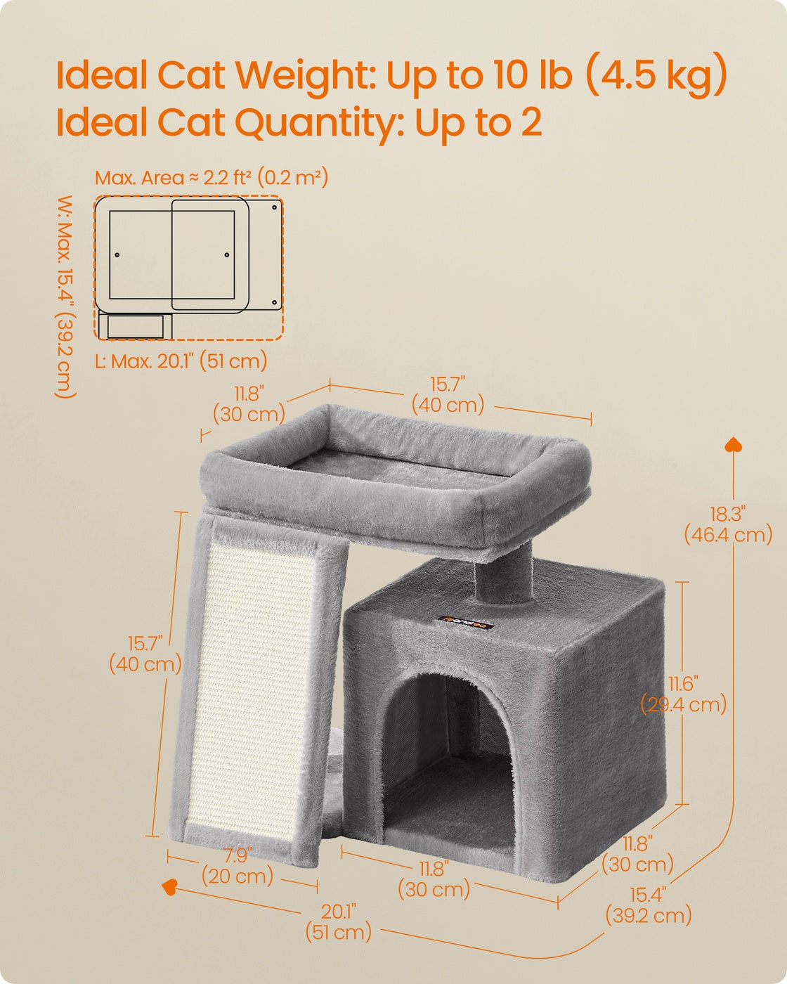 Cat Tree Condo with Ramp, 20.1 x 15.4 x 18.3 Inches, Dove Gray - image 6