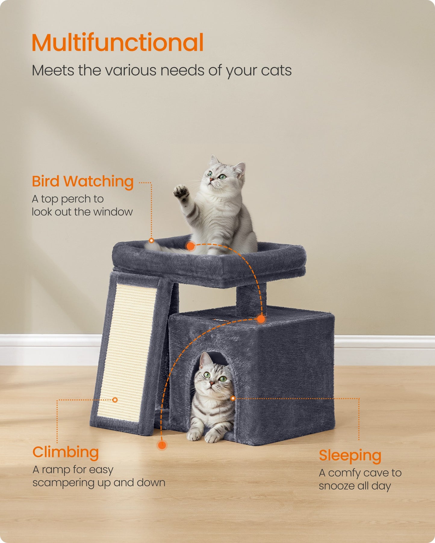 Cat Tree Condo with Ramp, 20.1 x 15.4 x 18.3 Inches, Dove Gray - image 9