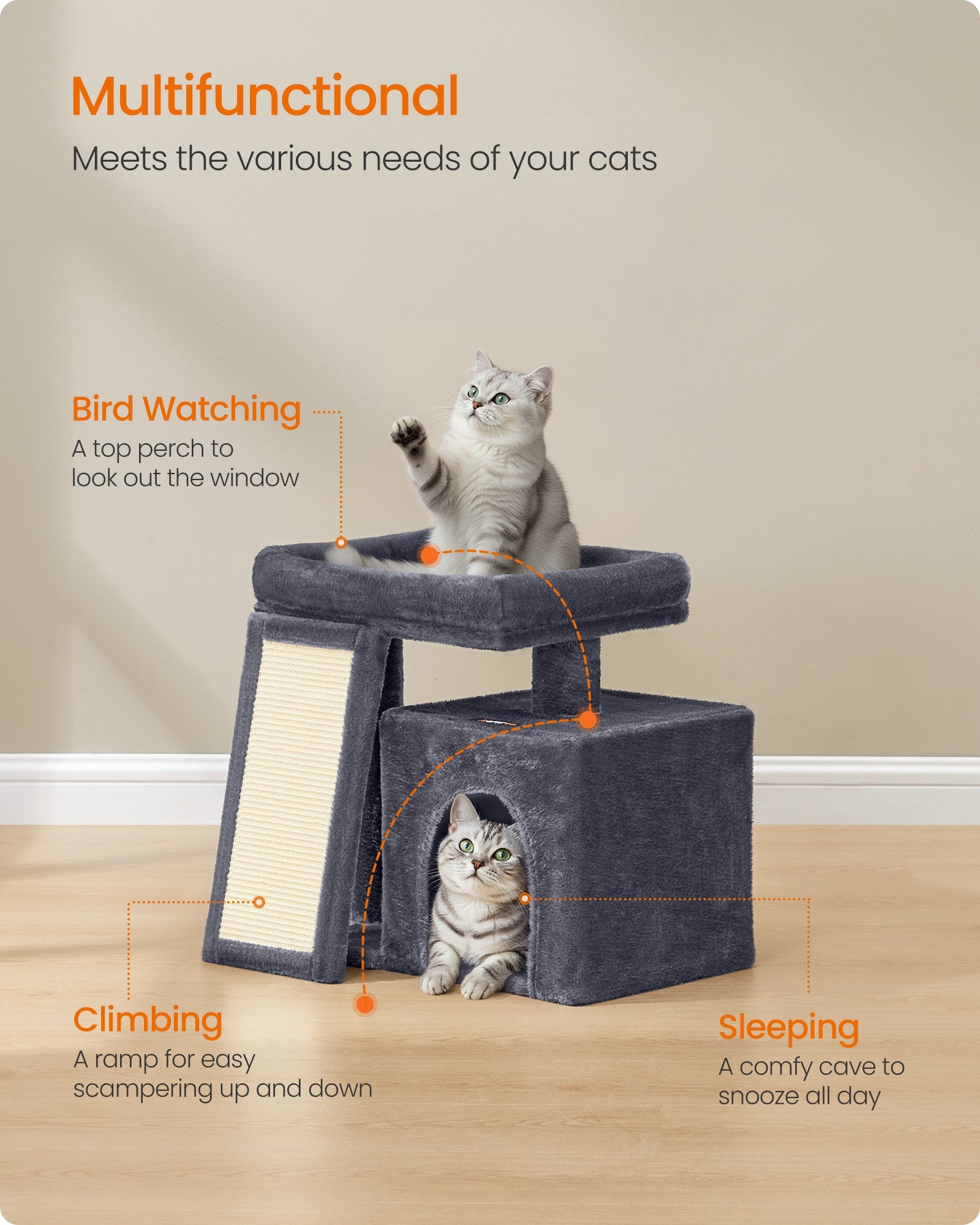 Cat Tree Condo with Ramp, 20.1 x 15.4 x 18.3 Inches, Dove Gray - image 9