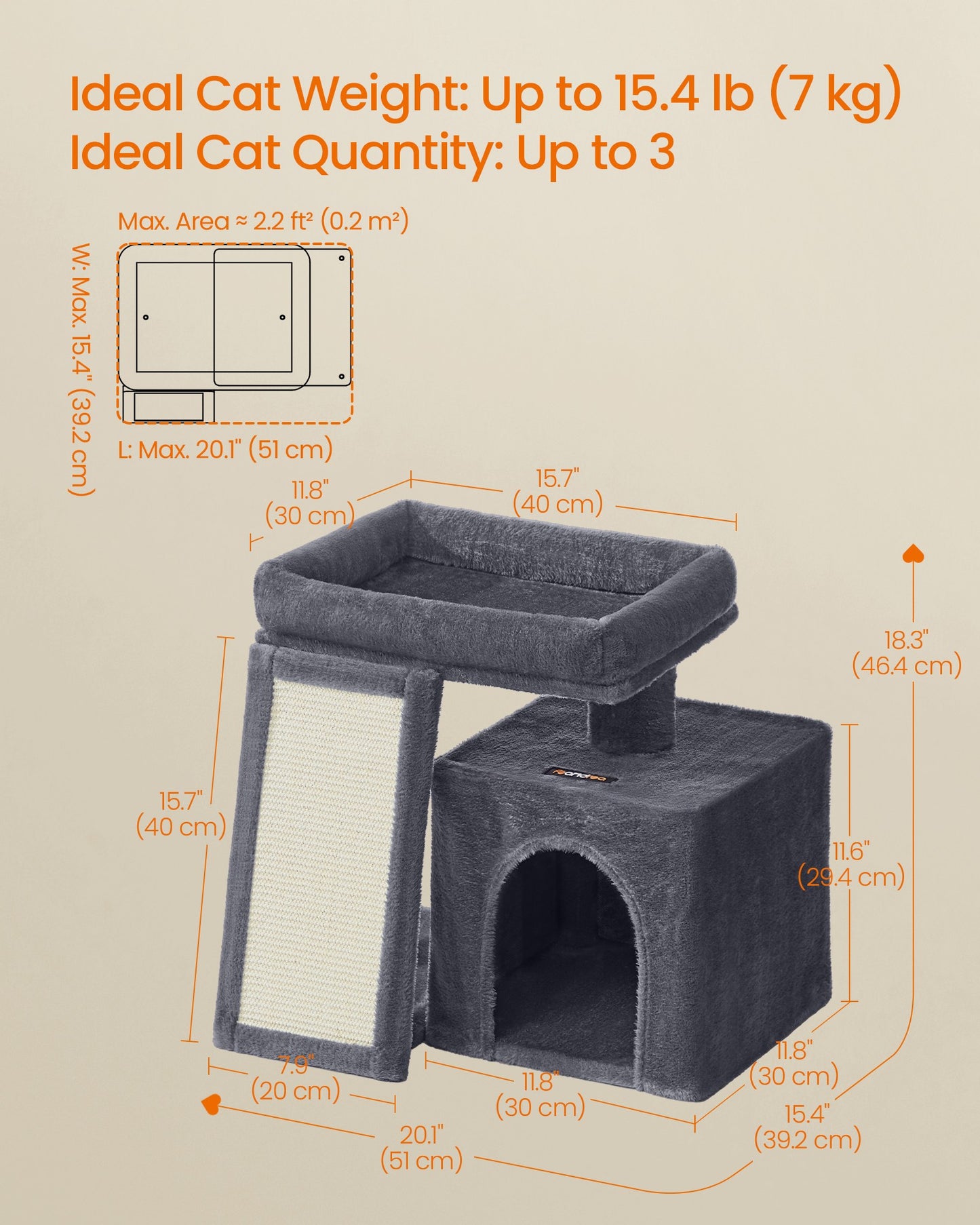 Cat Tree Condo with Ramp, 20.1 x 15.4 x 18.3 Inches, Dove Gray - image 12