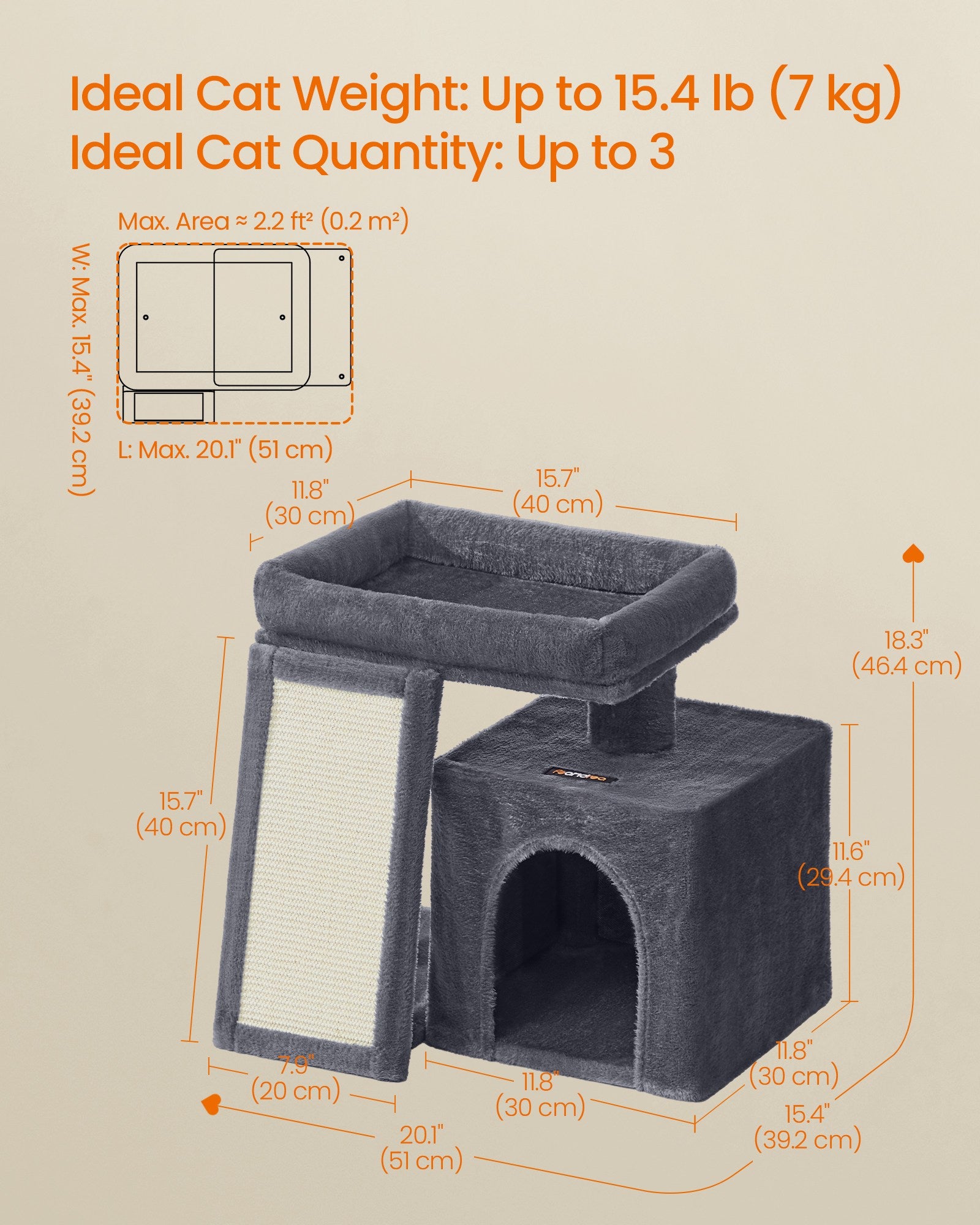 Cat Tree Condo with Ramp, 20.1 x 15.4 x 18.3 Inches, Dove Gray - image 12