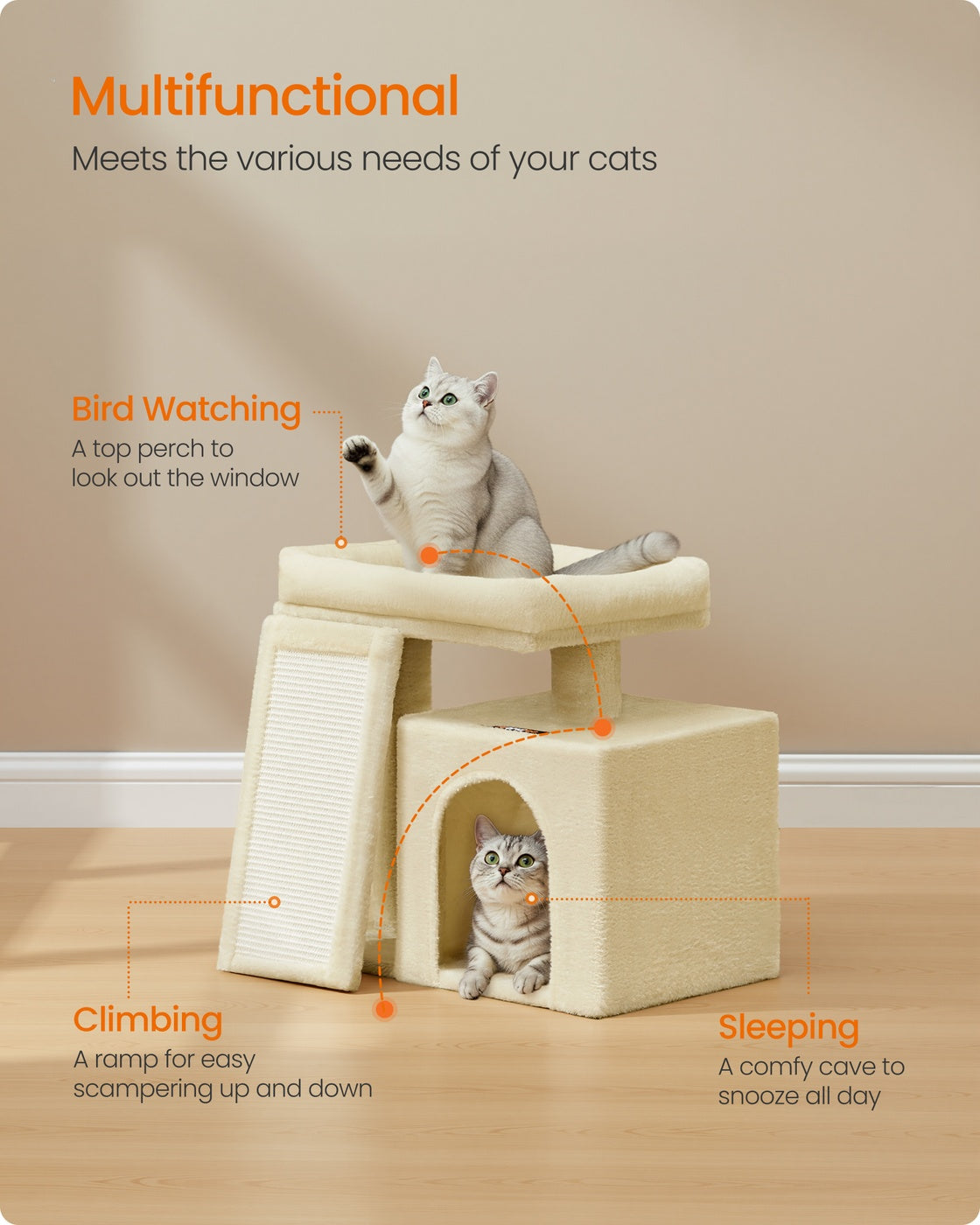 Cat Tree Condo with Ramp, 20.1 x 15.4 x 18.3 Inches, Dove Gray - image 15
