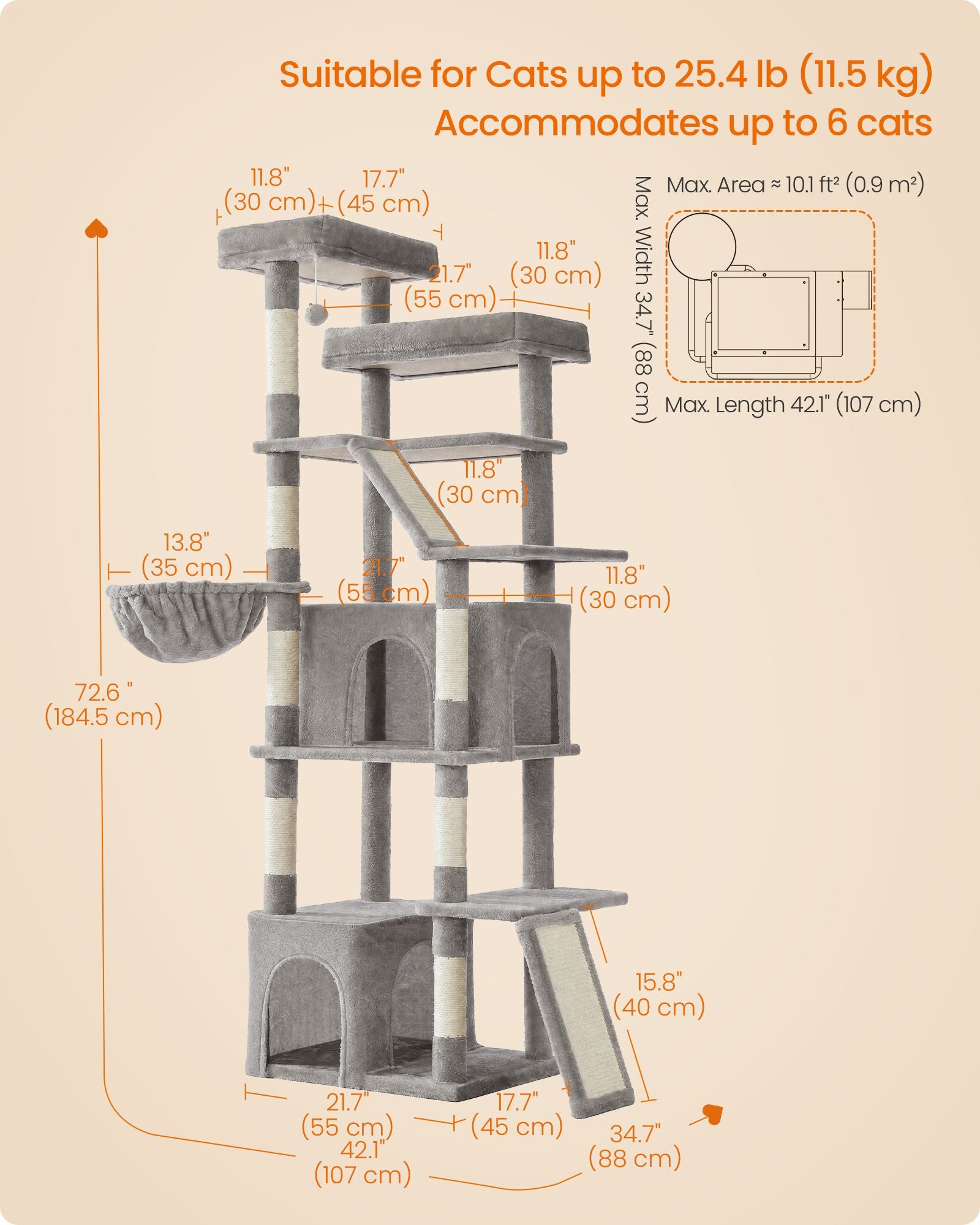 72.6-Inch Tall Cat Tree Tower for Indoor Extra Large Cats - image 3