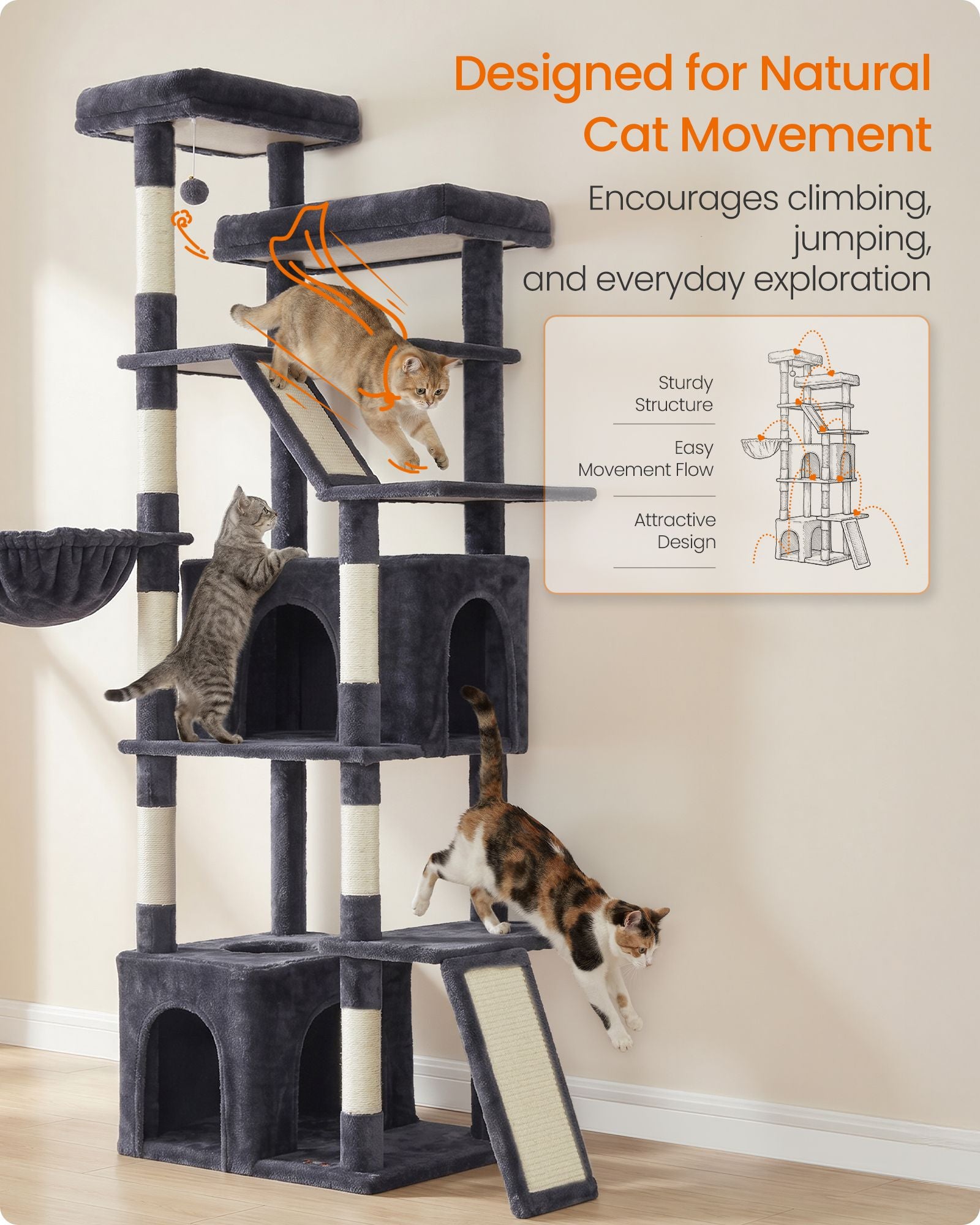 72.6-Inch Tall Cat Tree Tower for Indoor Extra Large Cats - image 5