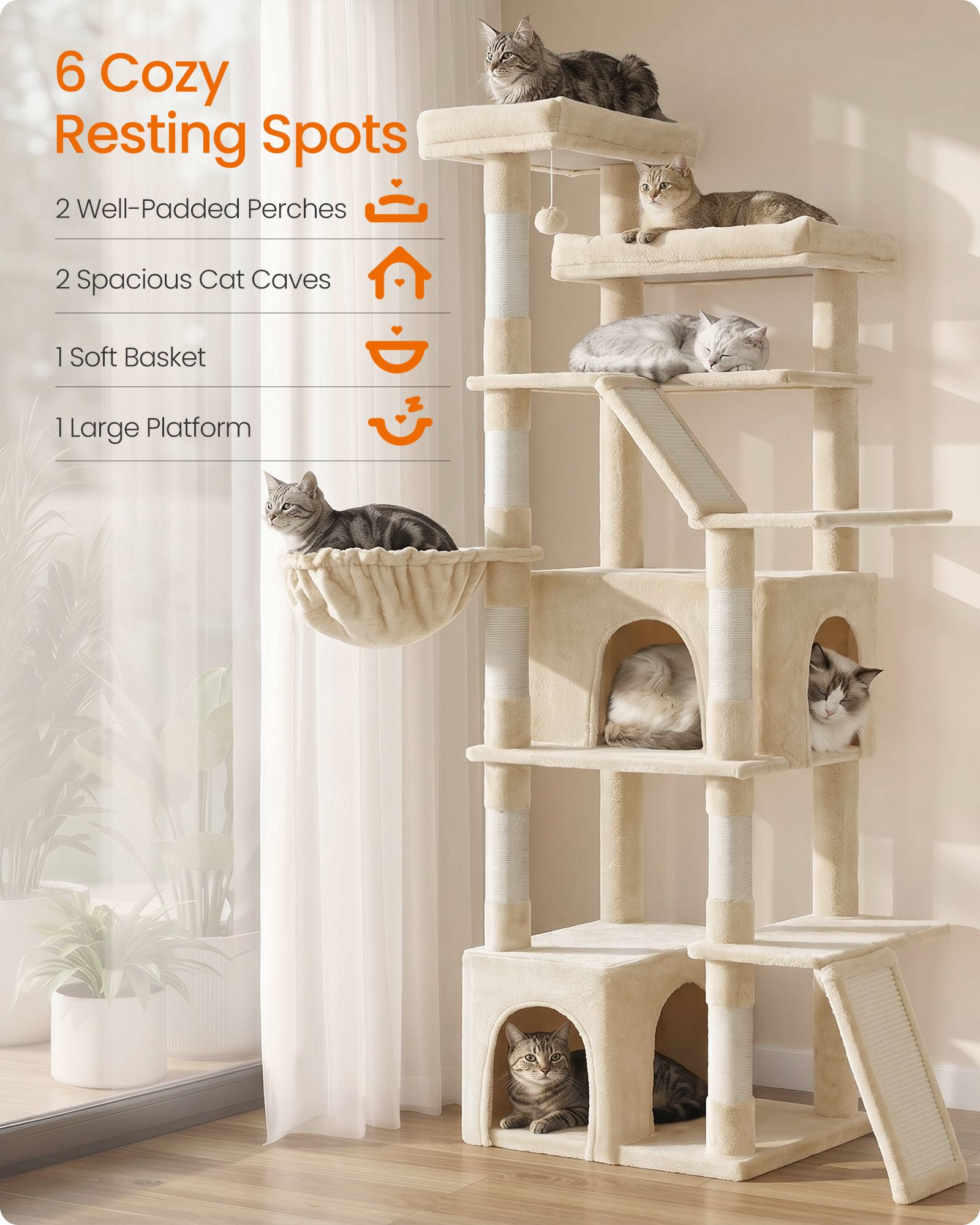 72.6-Inch Tall Cat Tree Tower for Indoor Extra Large Cats - image 8