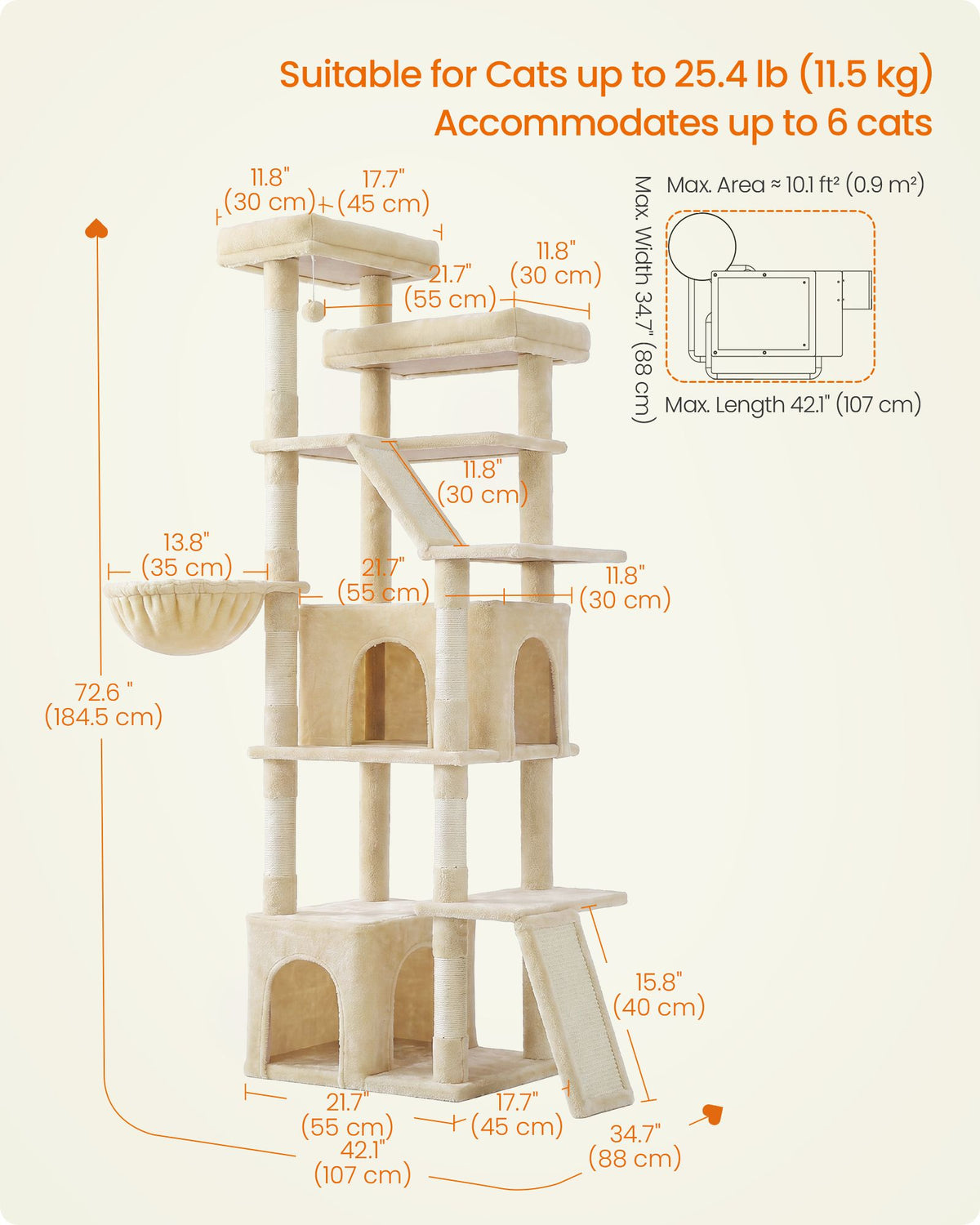 72.6-Inch Tall Cat Tree Tower for Indoor Extra Large Cats - image 10