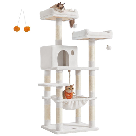 143 cm Cat Tower for Indoor Cats Cream White - image 1