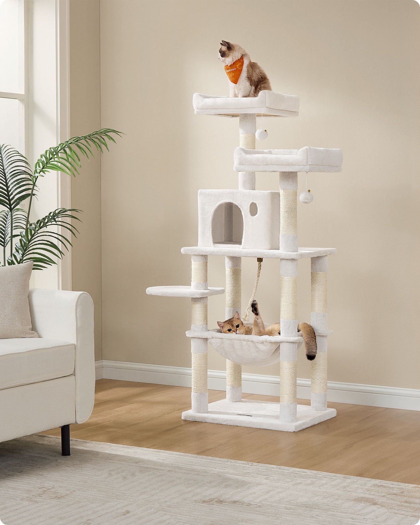 143 cm Cat Tower for Indoor Cats Cream White - image 4
