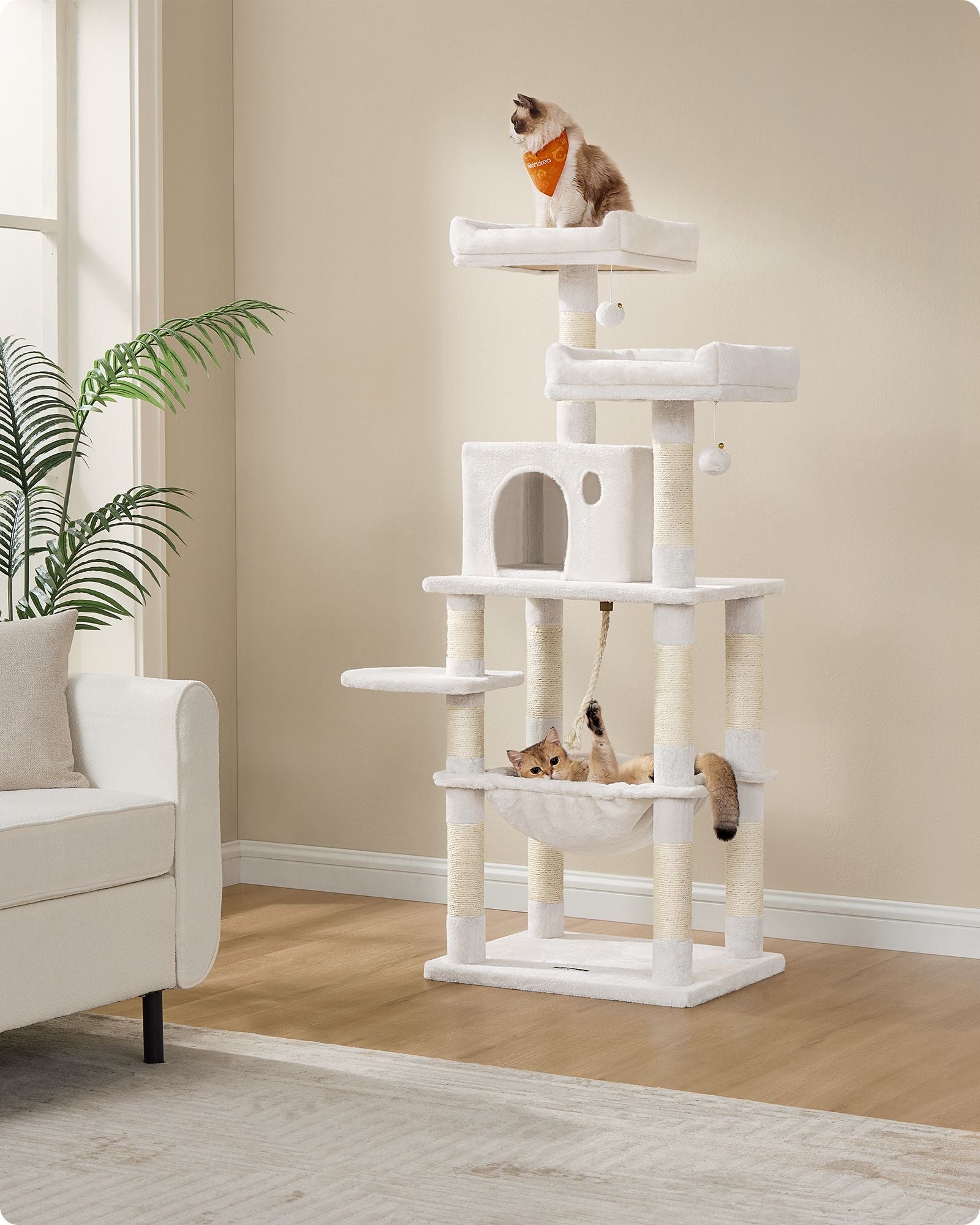 143 cm Cat Tower for Indoor Cats Cream White - image 4