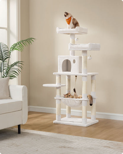 143 cm Cat Tower for Indoor Cats Cream White - image 4